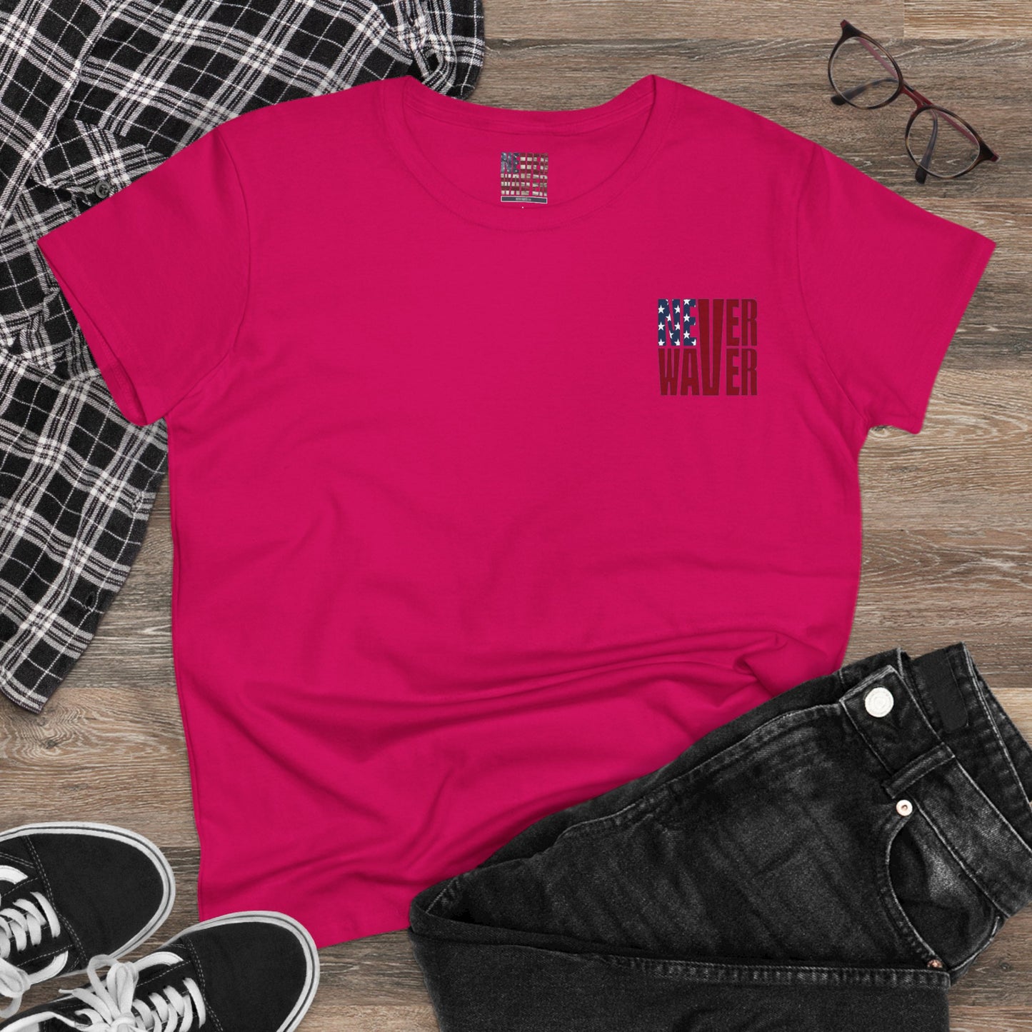 Never Waver Jesus Protecting America And Trump Women's Midweight Cotton Tee - Never Waver