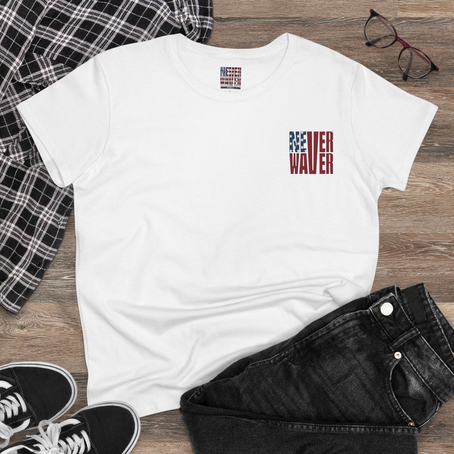 Never Waver Jesus Protecting America And Trump Women's Midweight Cotton Tee - Never Waver