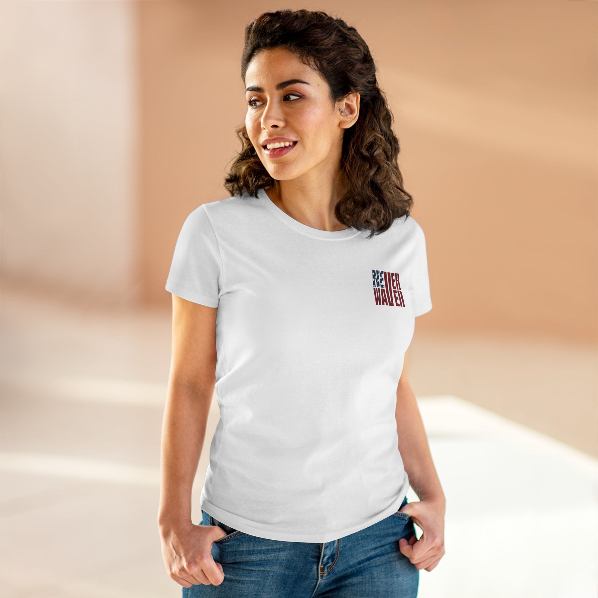 Never Waver Jesus Protecting America And Trump Women's Midweight Cotton Tee - Never Waver