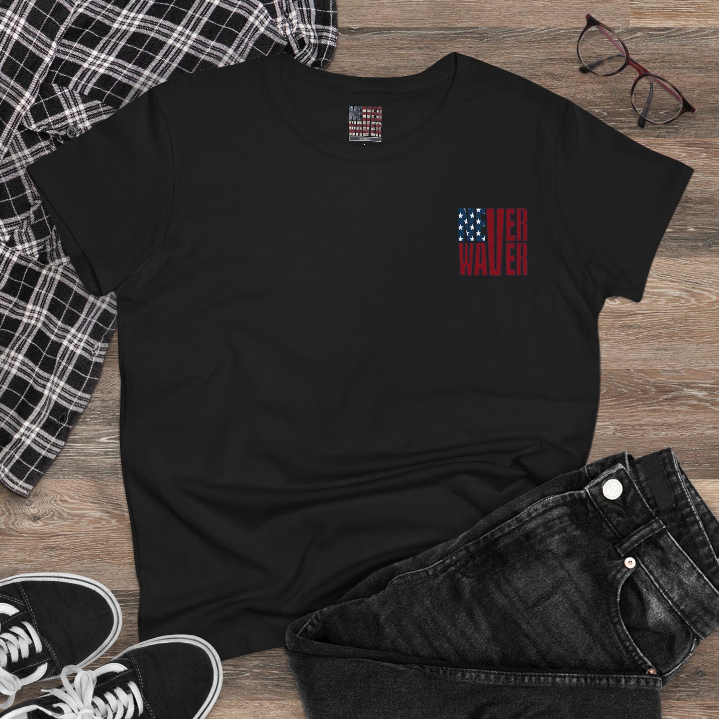 Never Waver Jesus Protecting America And Trump Women's Midweight Cotton Tee - Never Waver