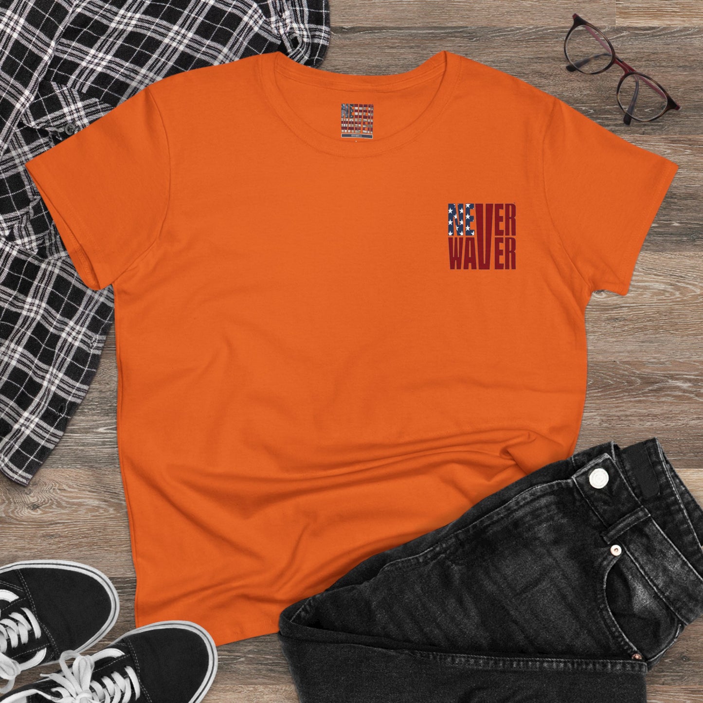 Never Waver Jesus Protecting America And Trump Women's Midweight Cotton Tee - Never Waver