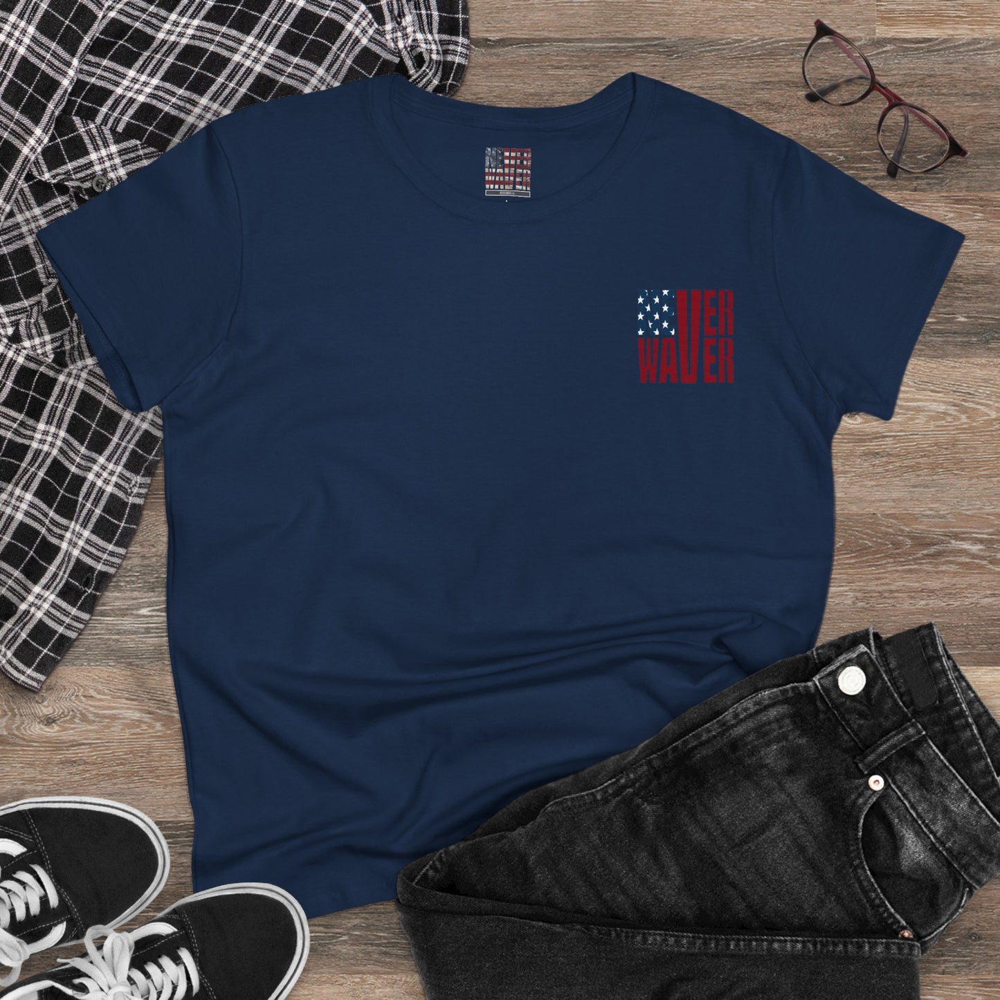 Never Waver Jesus Protecting America And Trump Women's Midweight Cotton Tee - Never Waver