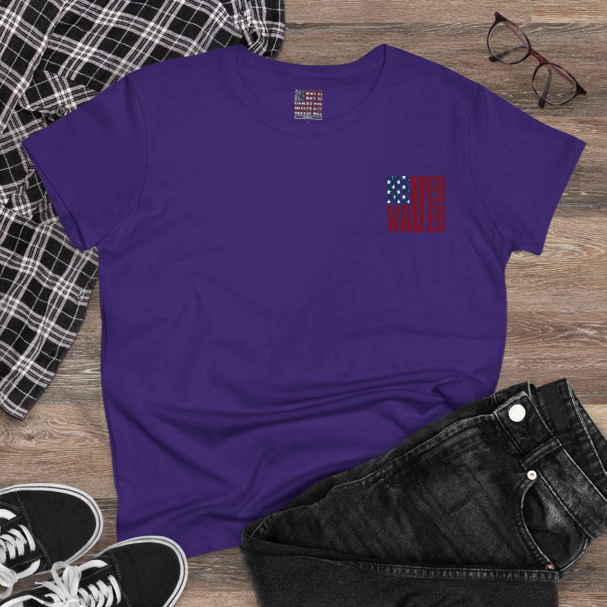 Never Waver Jesus Protecting America And Trump Women's Midweight Cotton Tee - Never Waver