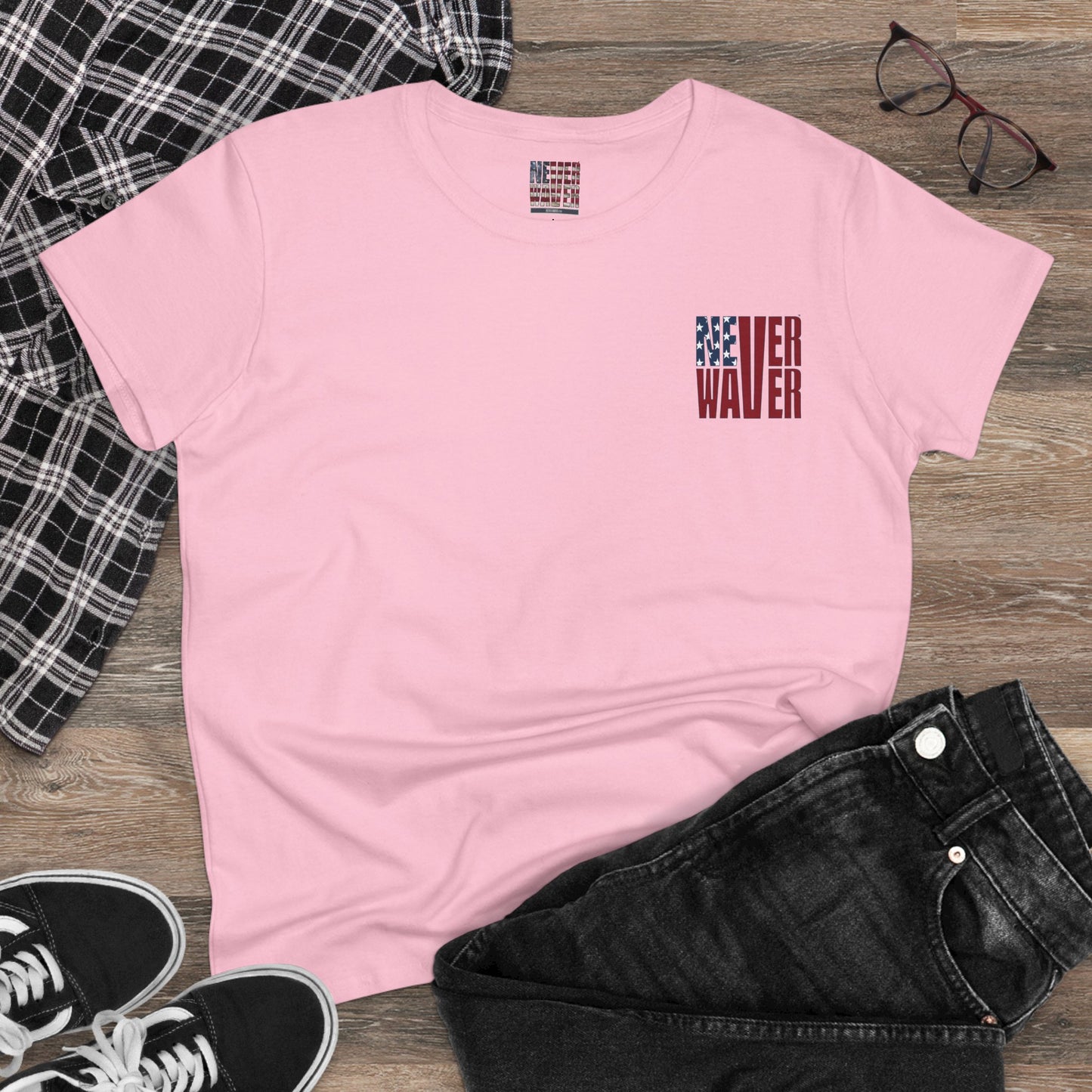 Never Waver Jesus Protecting America And Trump Women's Midweight Cotton Tee - Never Waver
