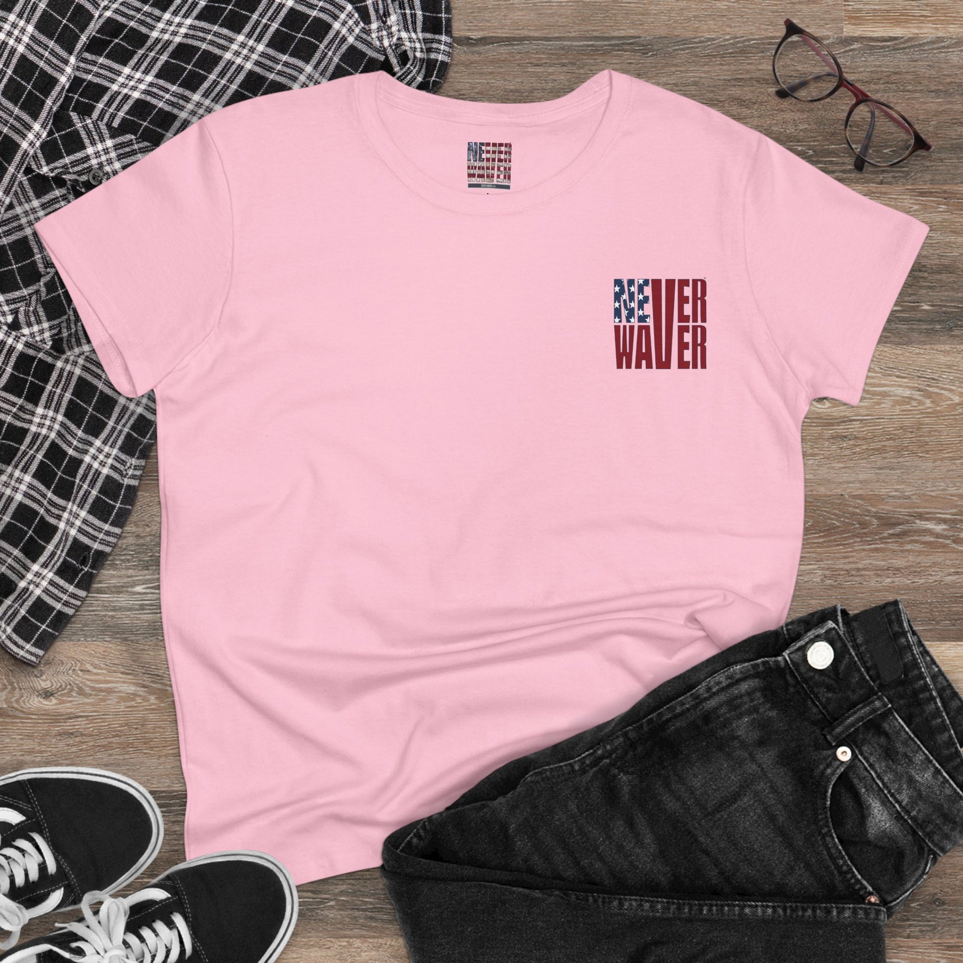 Never Waver Jesus Protecting America And Trump Women's Midweight Cotton Tee - Never Waver