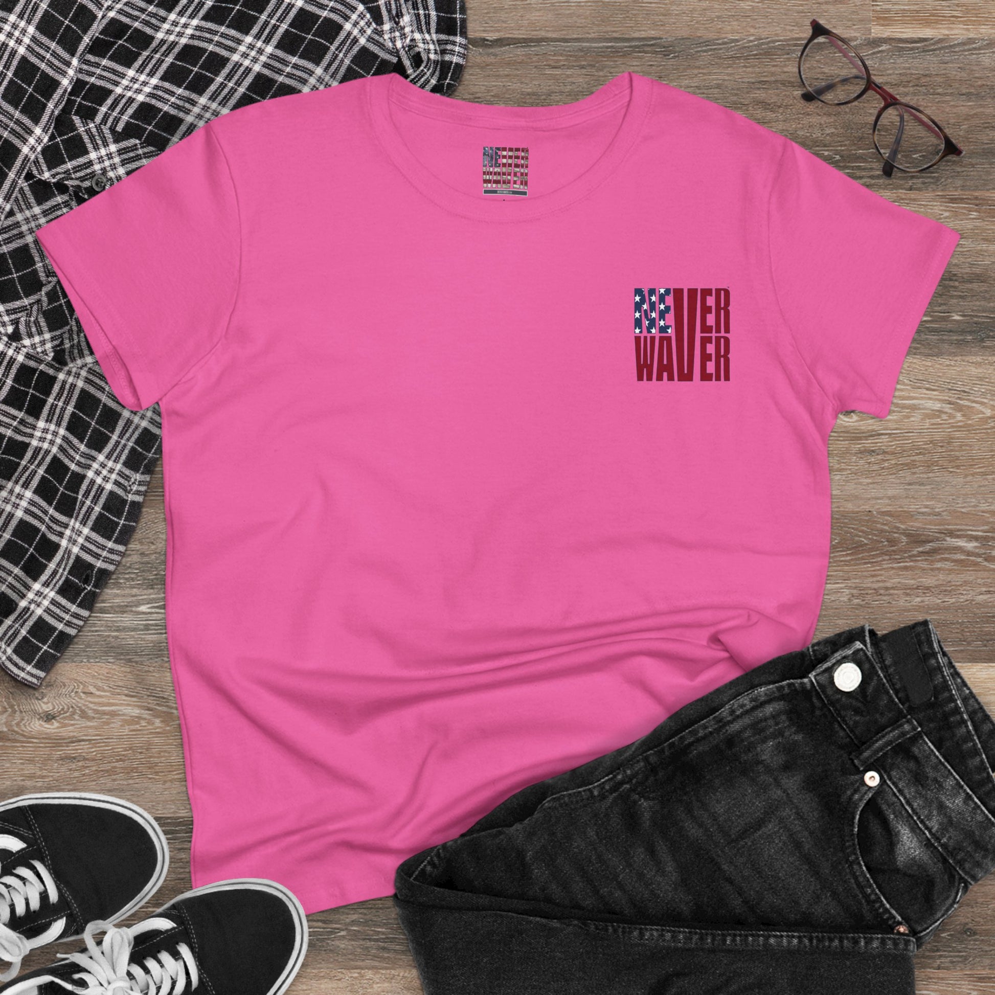 Never Waver Jesus Protecting America And Trump Women's Midweight Cotton Tee - Never Waver