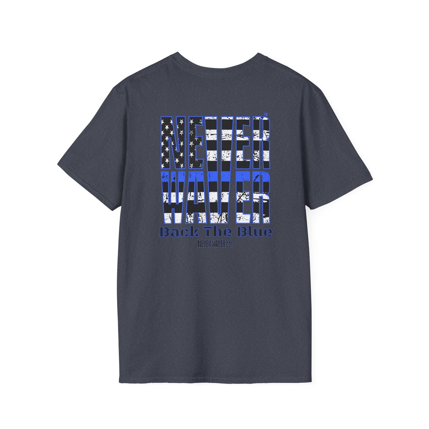 Never Waver Back The Blue  Unisex Softstyle T-Shirt - Never Waver