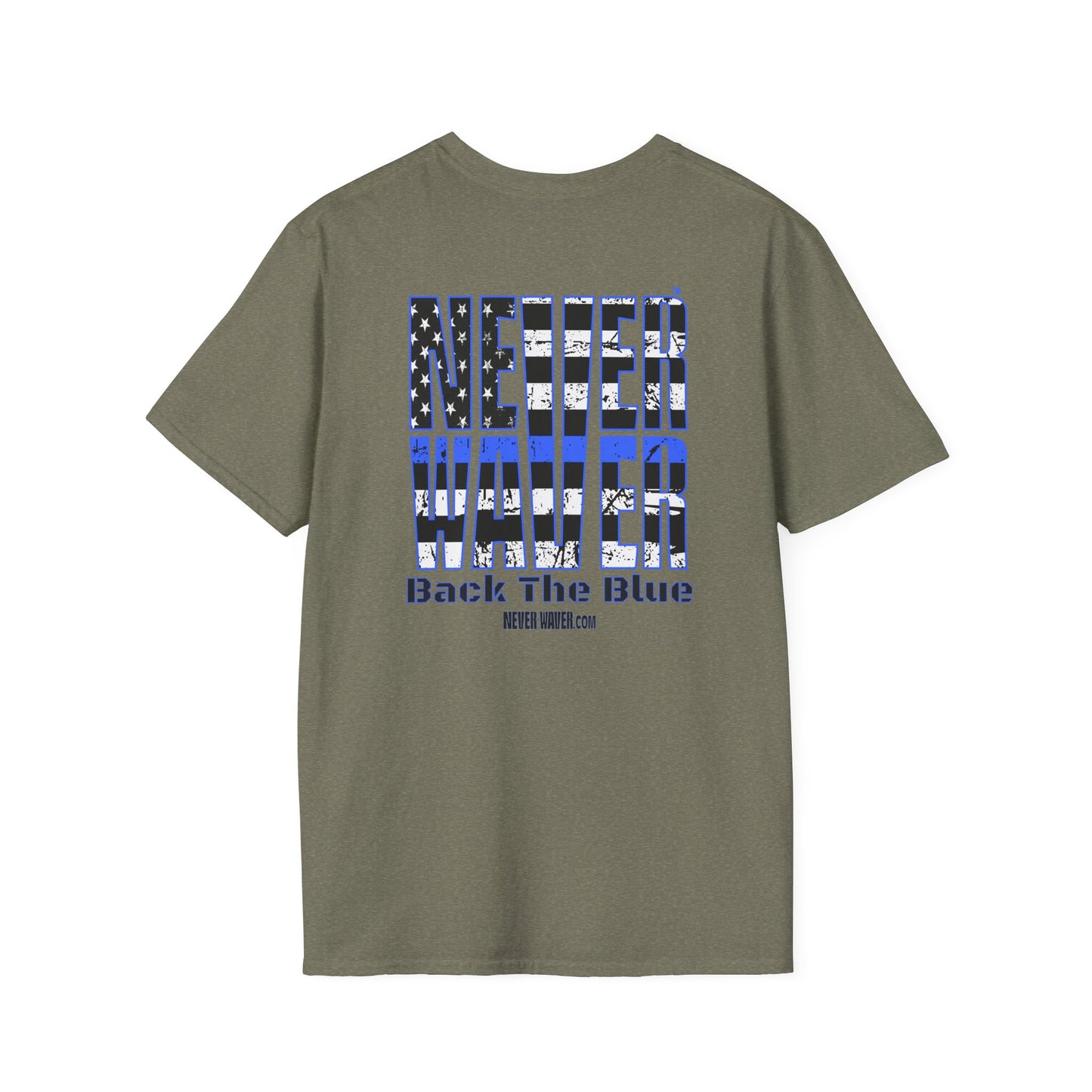 Never Waver Back The Blue  Unisex Softstyle T-Shirt - Never Waver