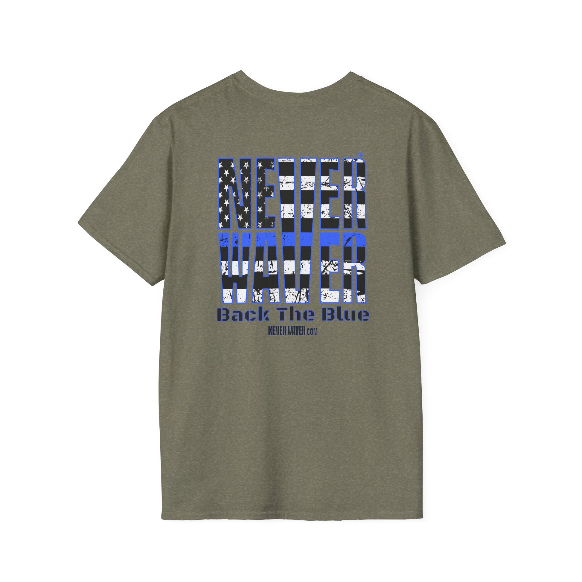 Never Waver Back The Blue  Unisex Softstyle T-Shirt - Never Waver