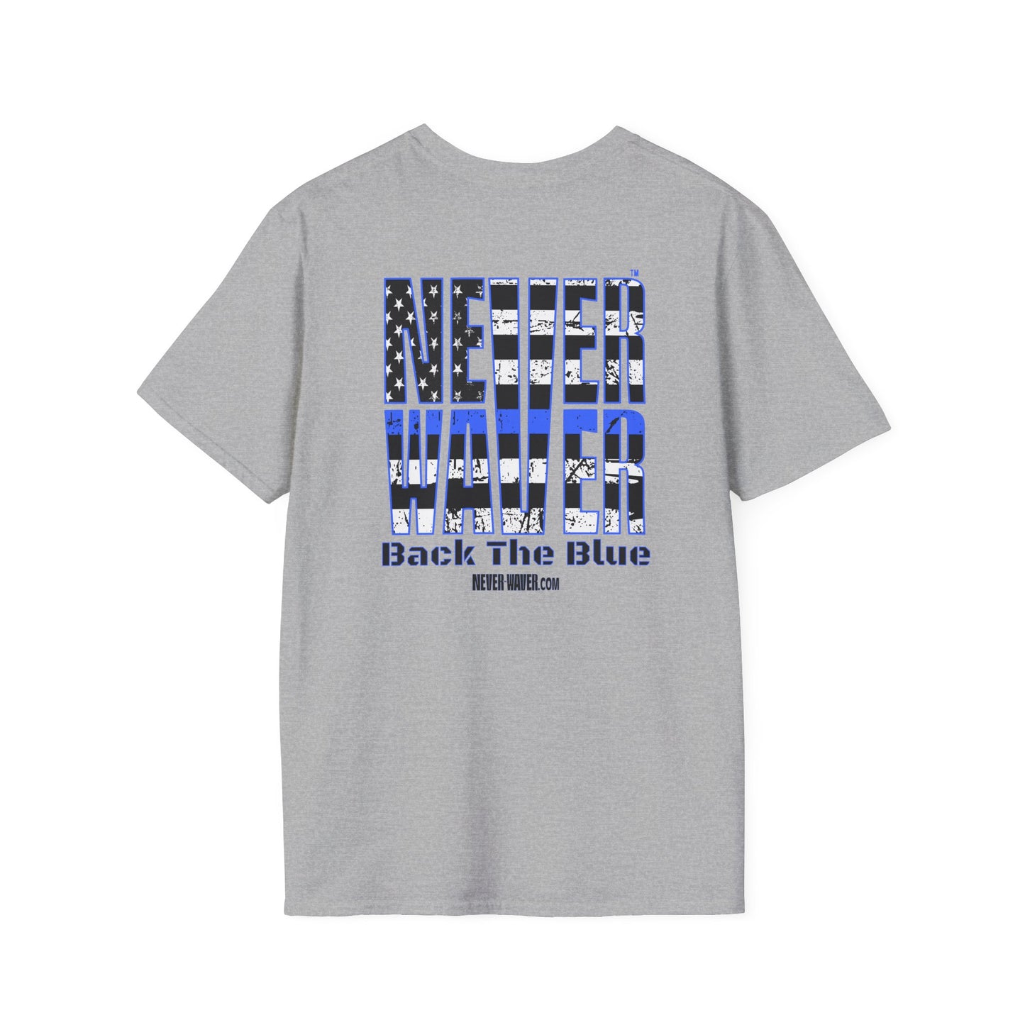 Never Waver Back The Blue  Unisex Softstyle T-Shirt - Never Waver