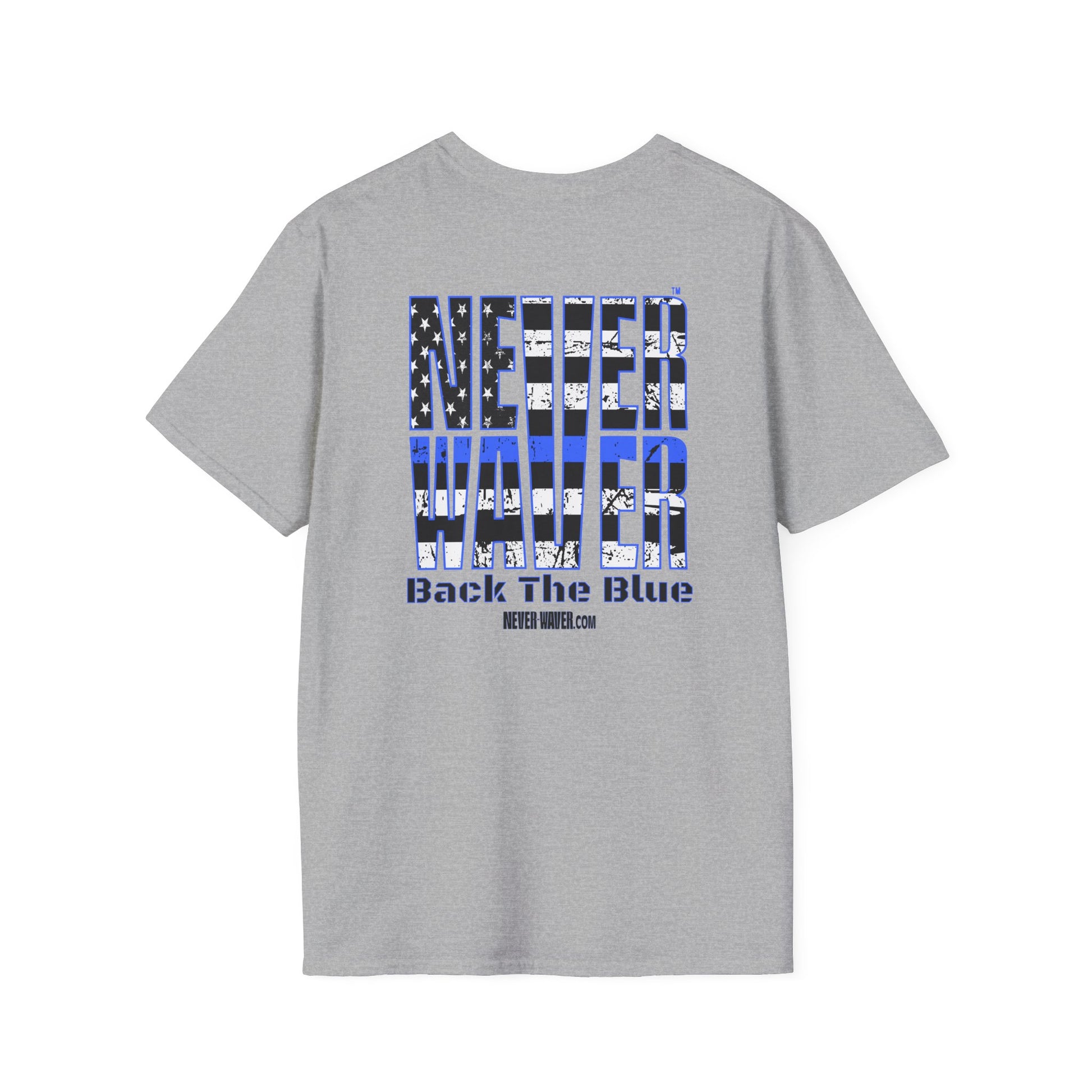 Never Waver Back The Blue  Unisex Softstyle T-Shirt - Never Waver