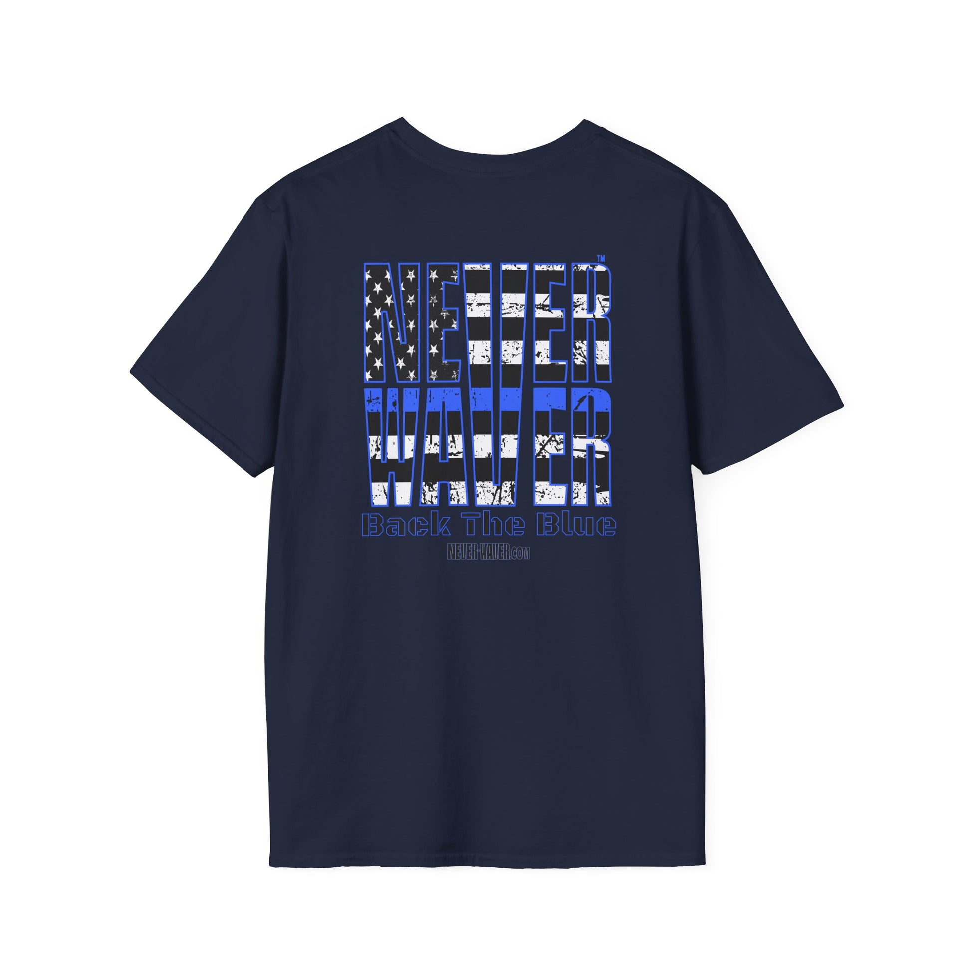 Never Waver Back The Blue  Unisex Softstyle T-Shirt - Never Waver