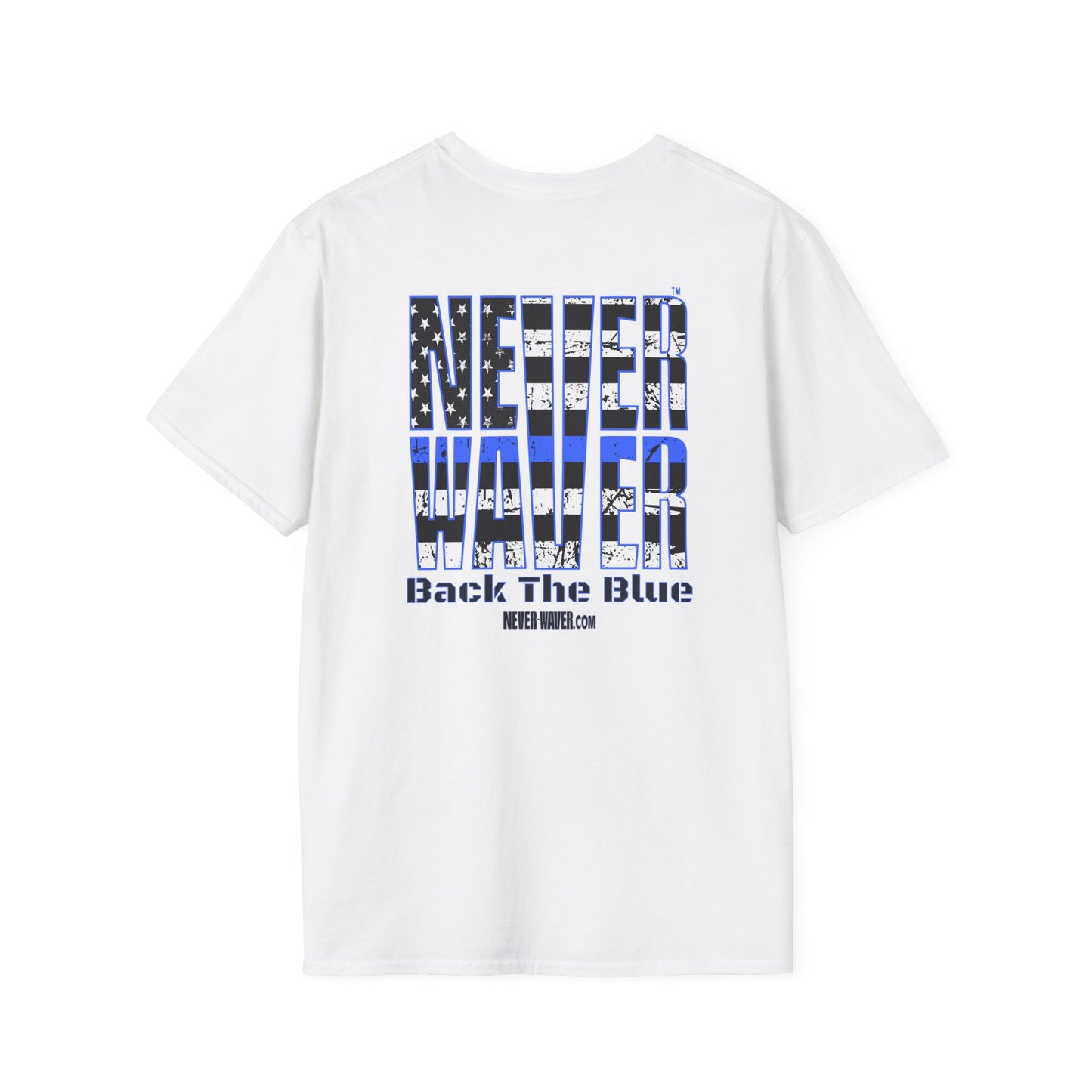 Never Waver Back The Blue  Unisex Softstyle T-Shirt - Never Waver