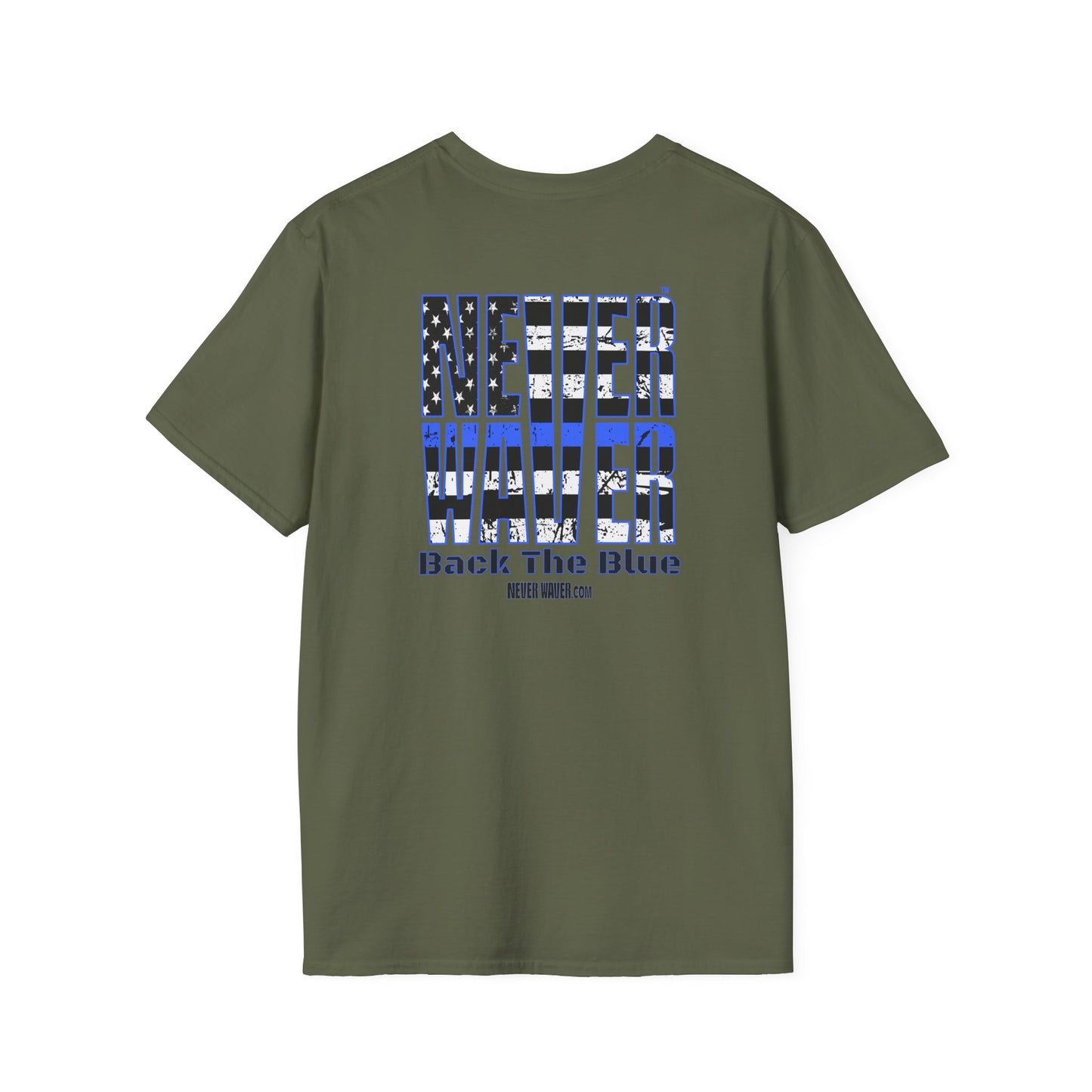 Never Waver Back The Blue  Unisex Softstyle T-Shirt - Never Waver
