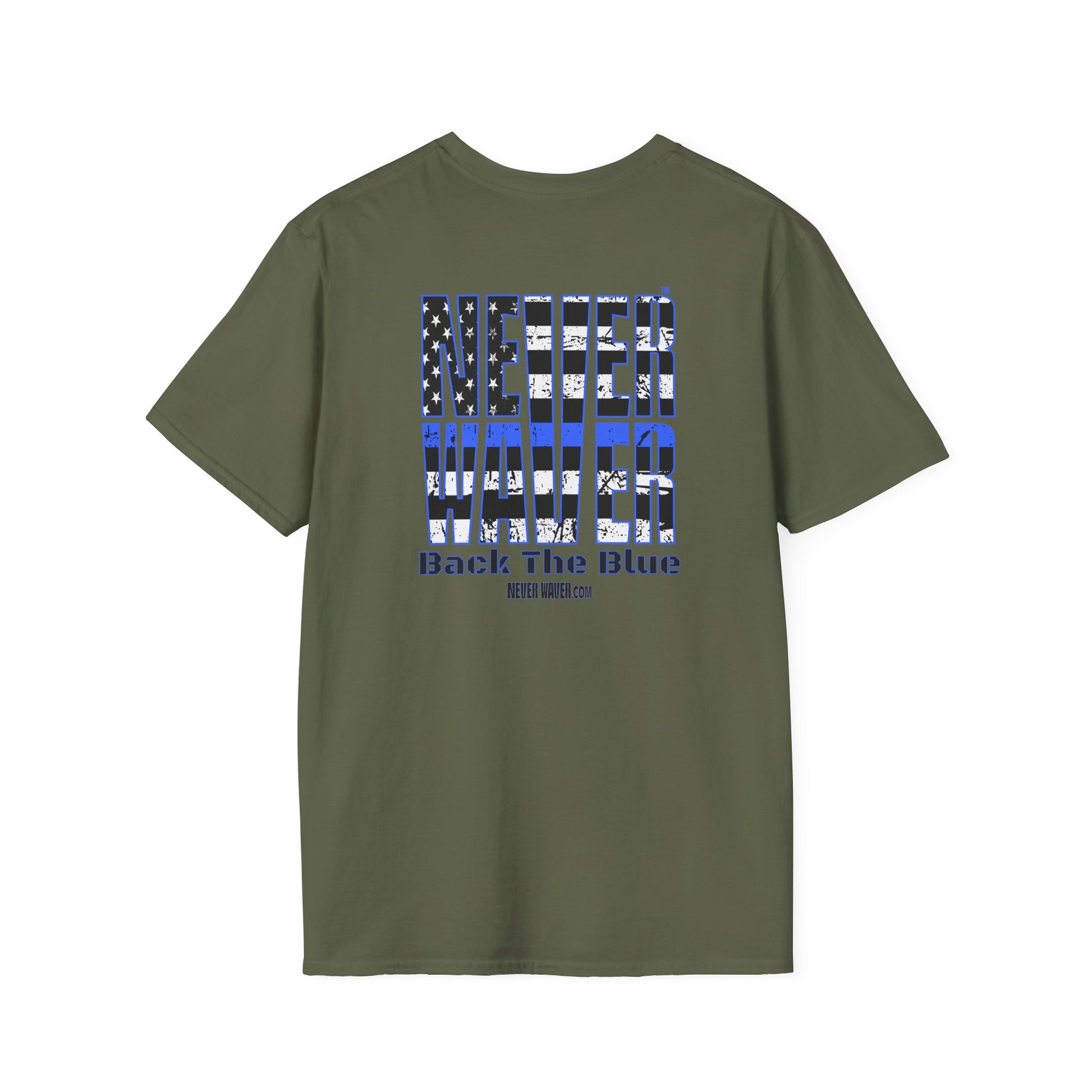 Never Waver Back The Blue  Unisex Softstyle T-Shirt - Never Waver