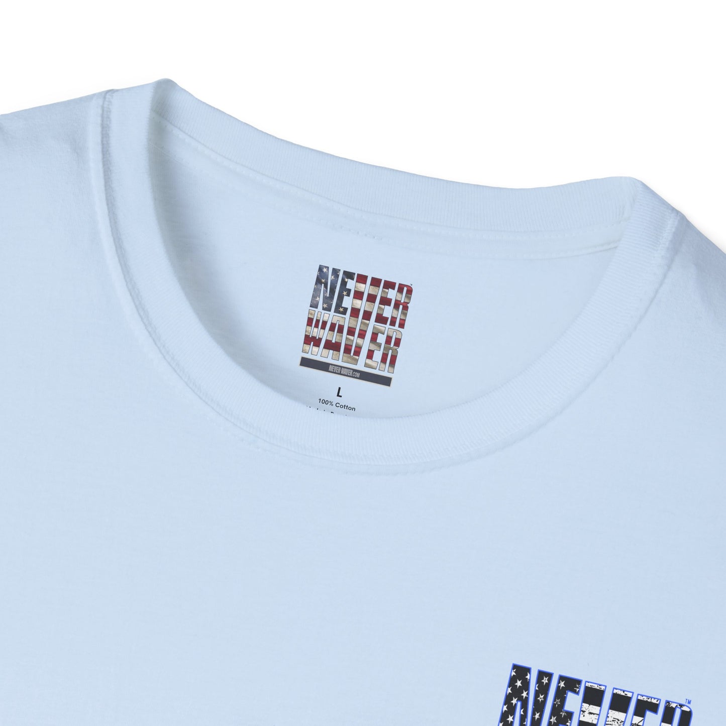 Never Waver Back The Blue  Unisex Softstyle T-Shirt - Never Waver