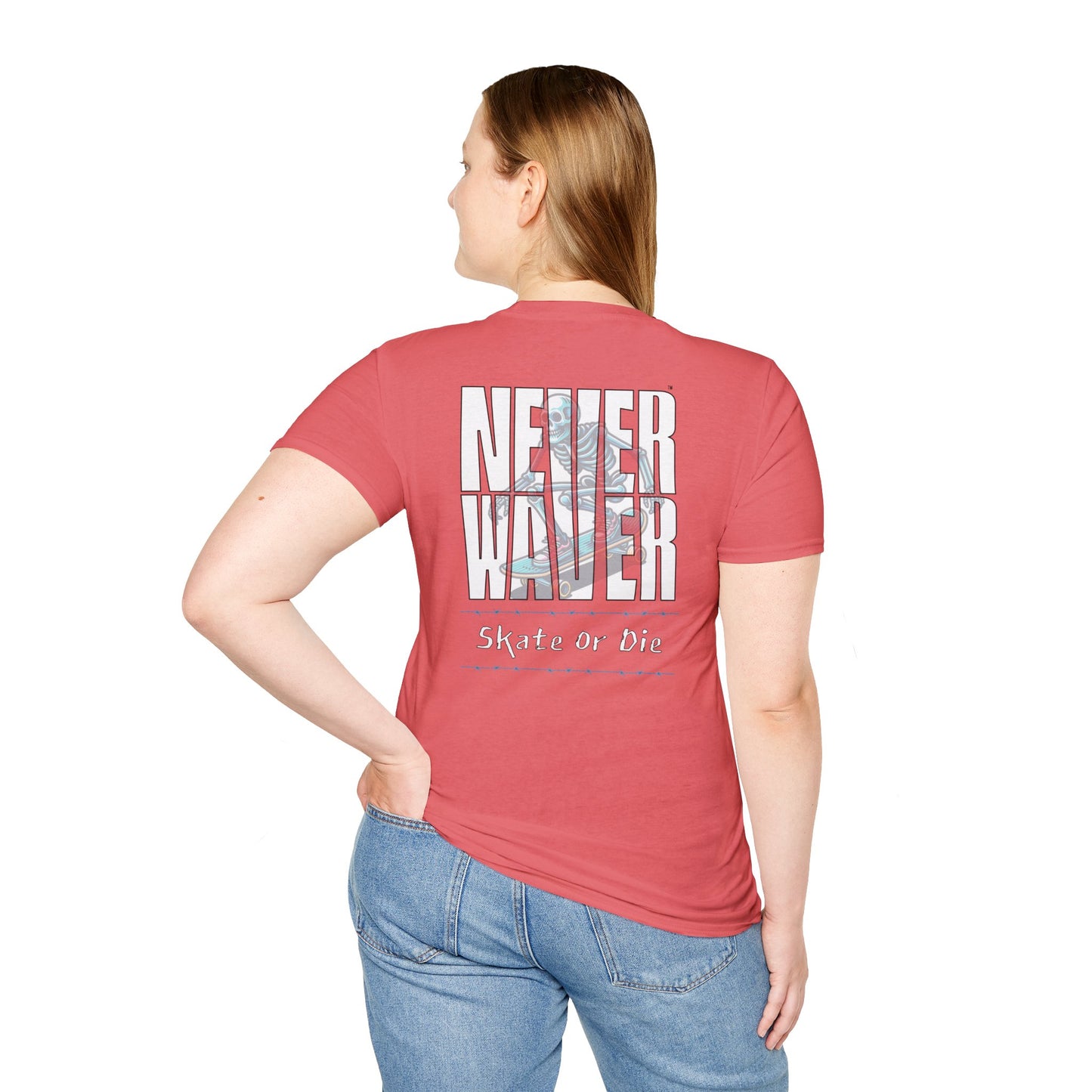 Never Waver Skate or Die Unisex Softstyle T-Shirt - Never Waver