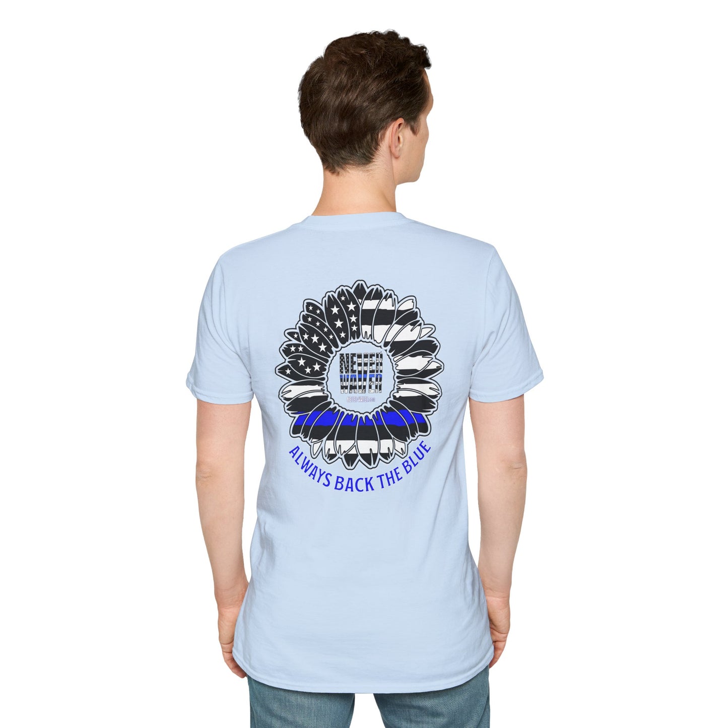 True Americans Never Waver They Always Back The Blue Unisex Softstyle T-Shirt - Never Waver