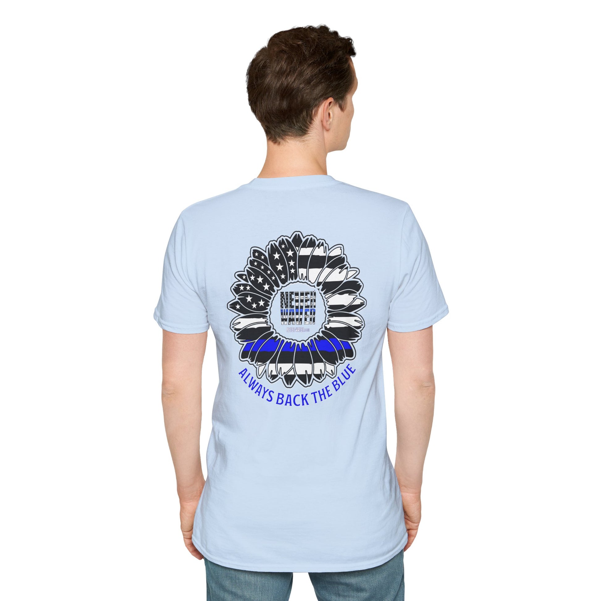 True Americans Never Waver They Always Back The Blue Unisex Softstyle T-Shirt - Never Waver
