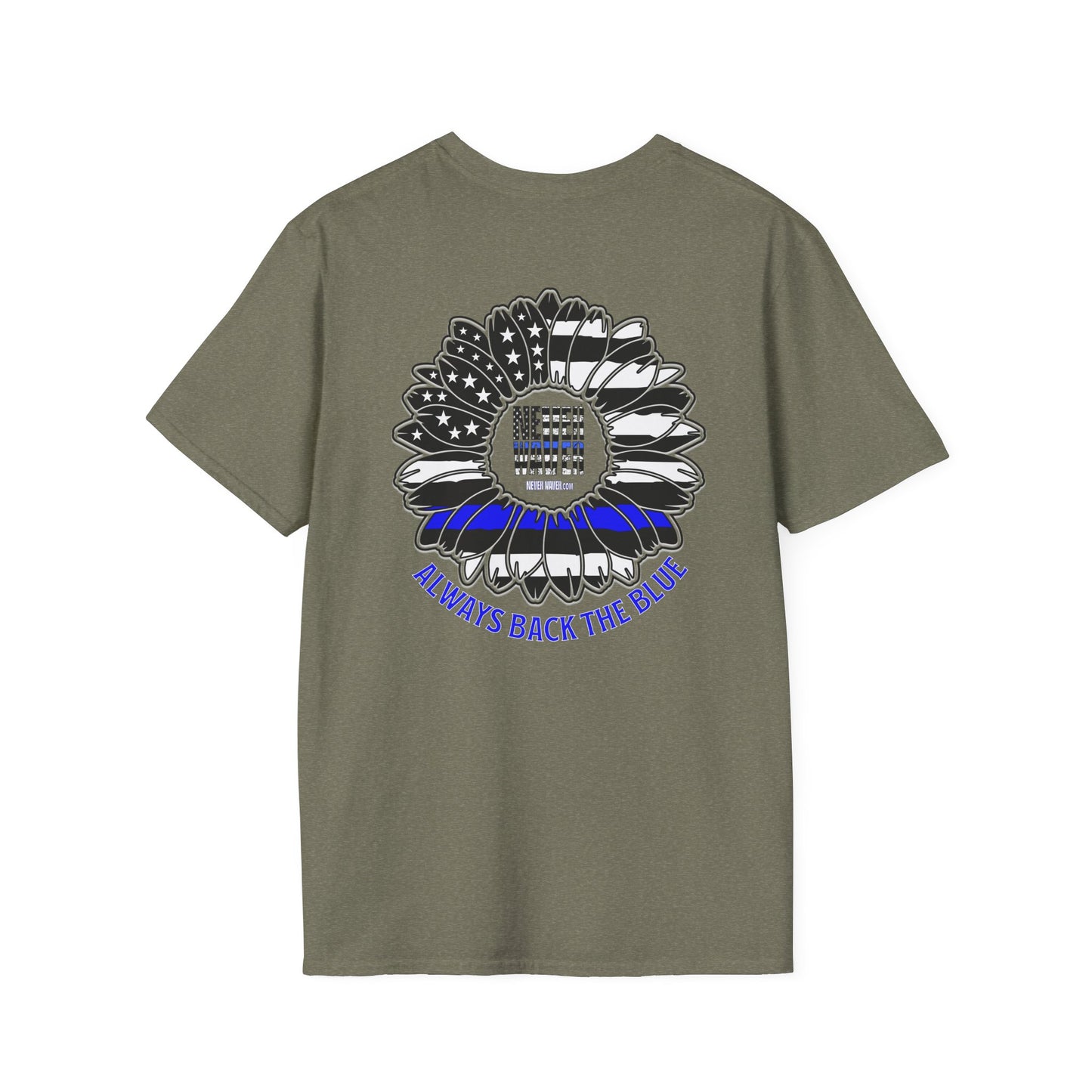True Americans Never Waver They Always Back The Blue Unisex Softstyle T-Shirt - Never Waver