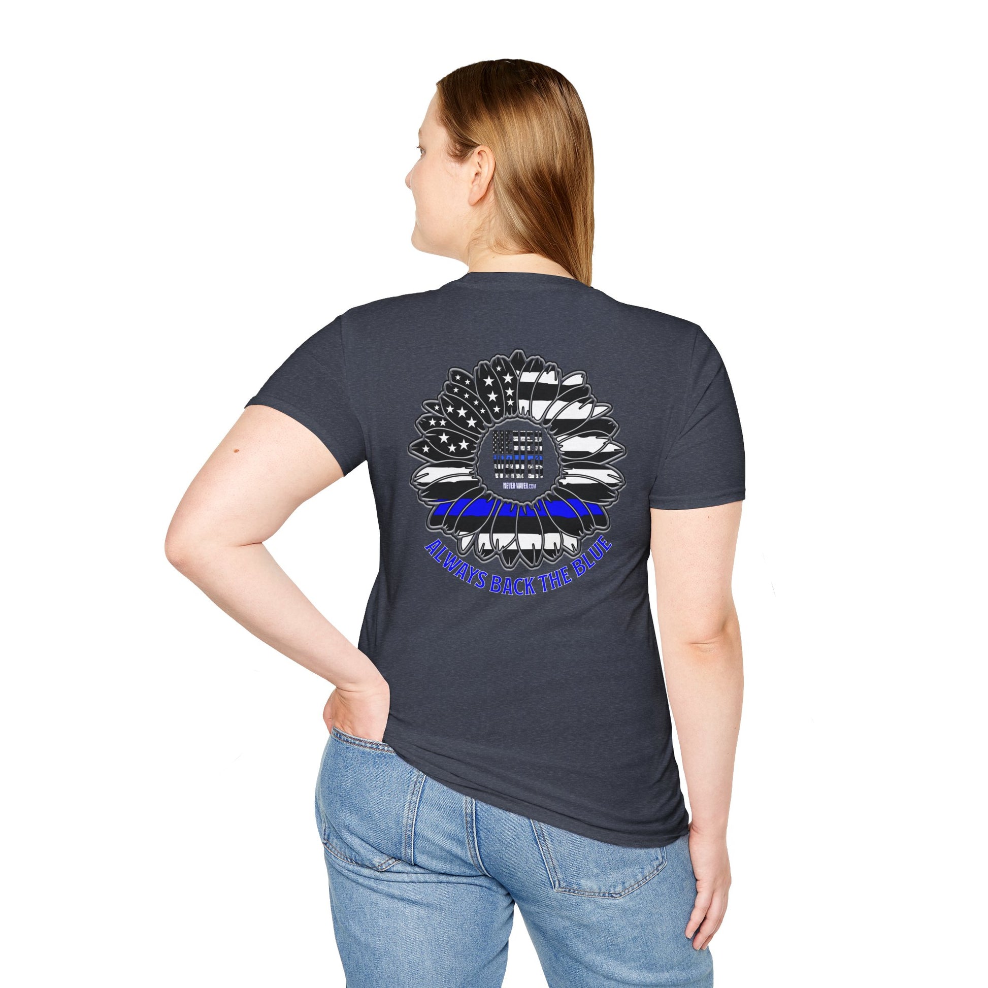 True Americans Never Waver They Always Back The Blue Unisex Softstyle T-Shirt - Never Waver