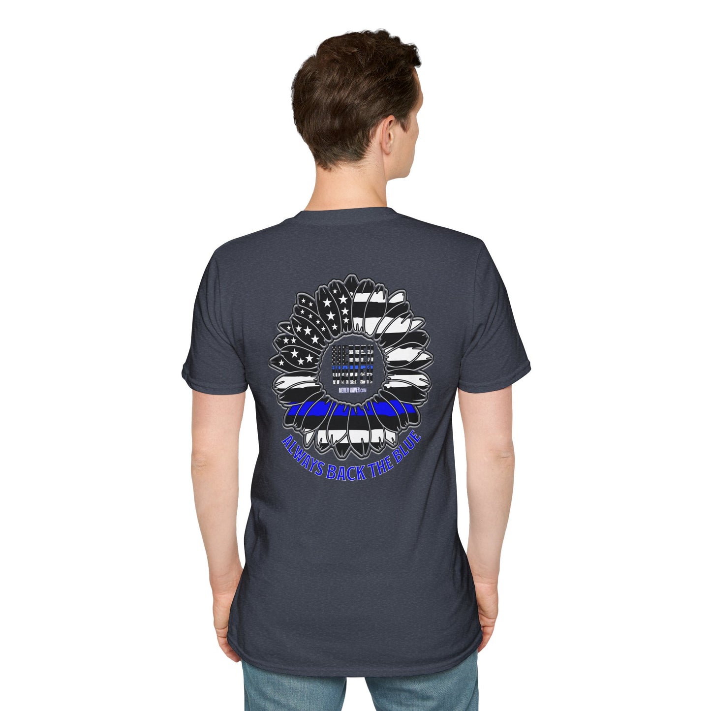 True Americans Never Waver They Always Back The Blue Unisex Softstyle T-Shirt - Never Waver