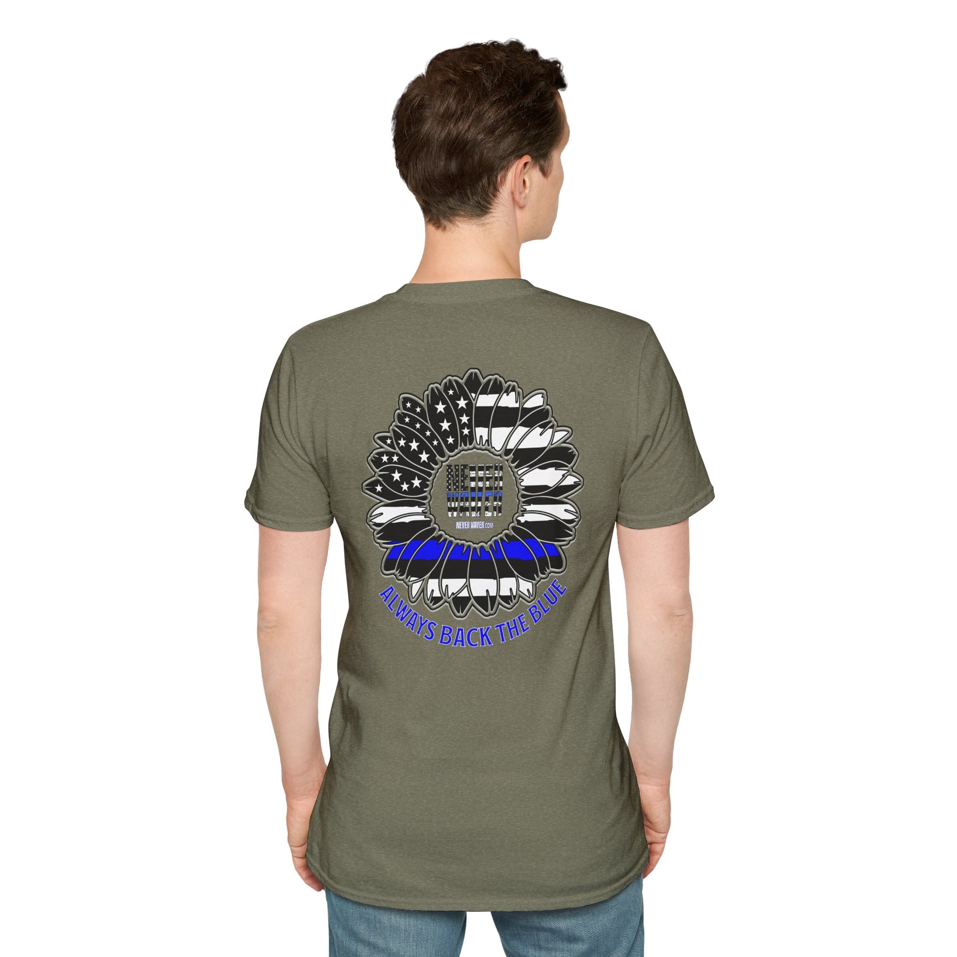 True Americans Never Waver They Always Back The Blue Unisex Softstyle T-Shirt - Never Waver