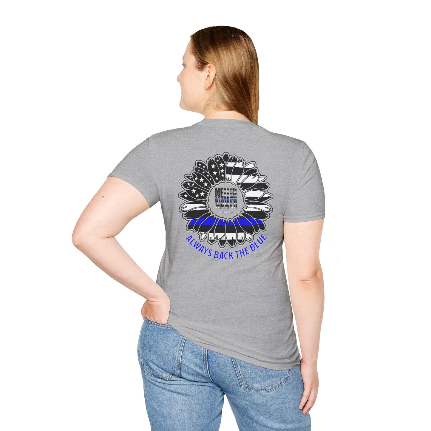 True Americans Never Waver They Always Back The Blue Unisex Softstyle T-Shirt - Never Waver