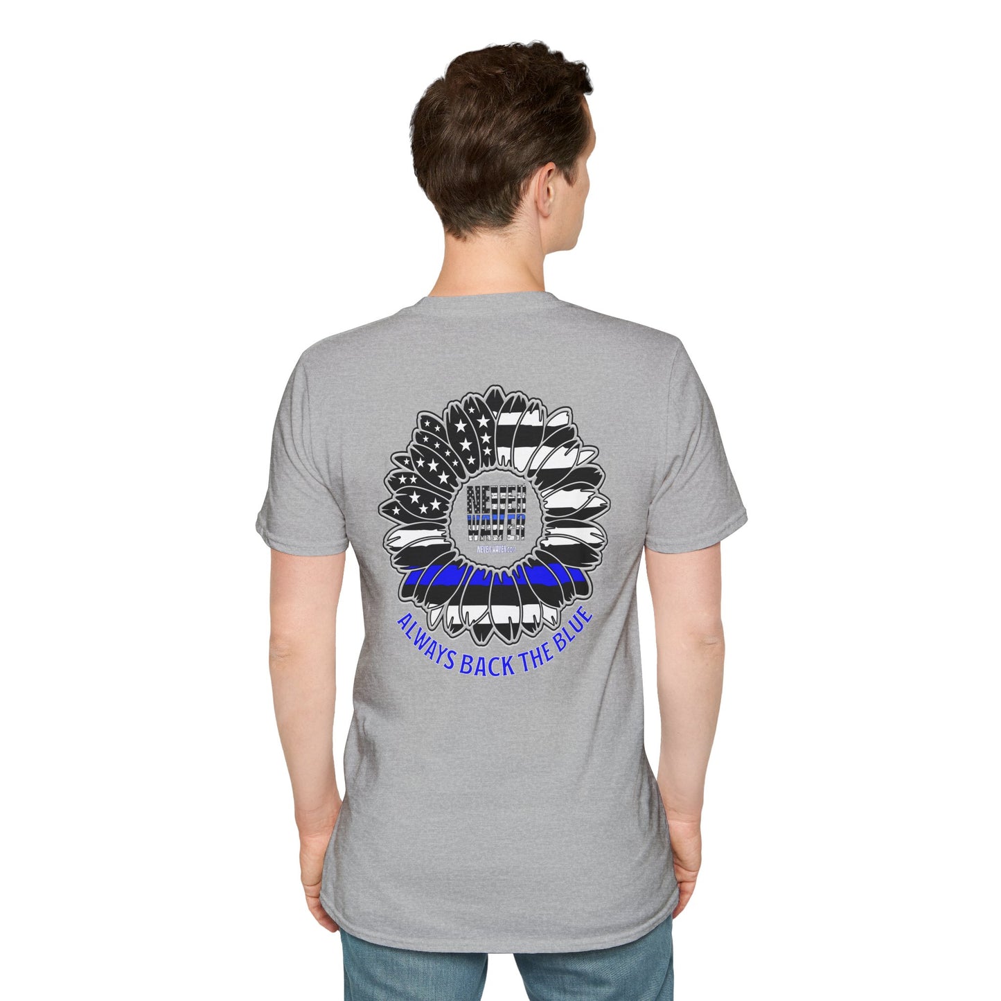 True Americans Never Waver They Always Back The Blue Unisex Softstyle T-Shirt - Never Waver