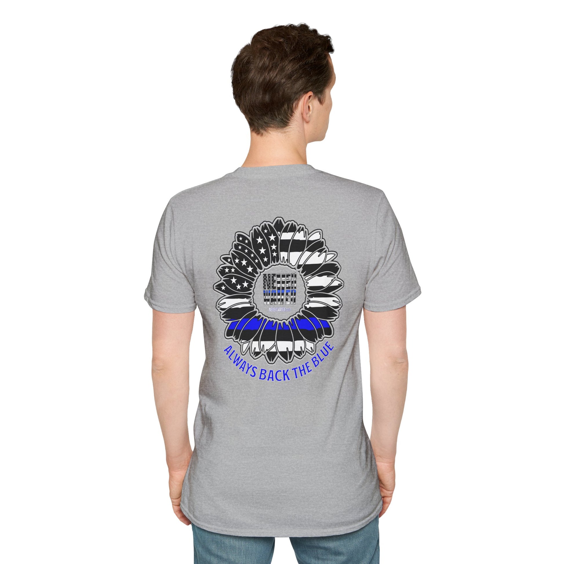True Americans Never Waver They Always Back The Blue Unisex Softstyle T-Shirt - Never Waver