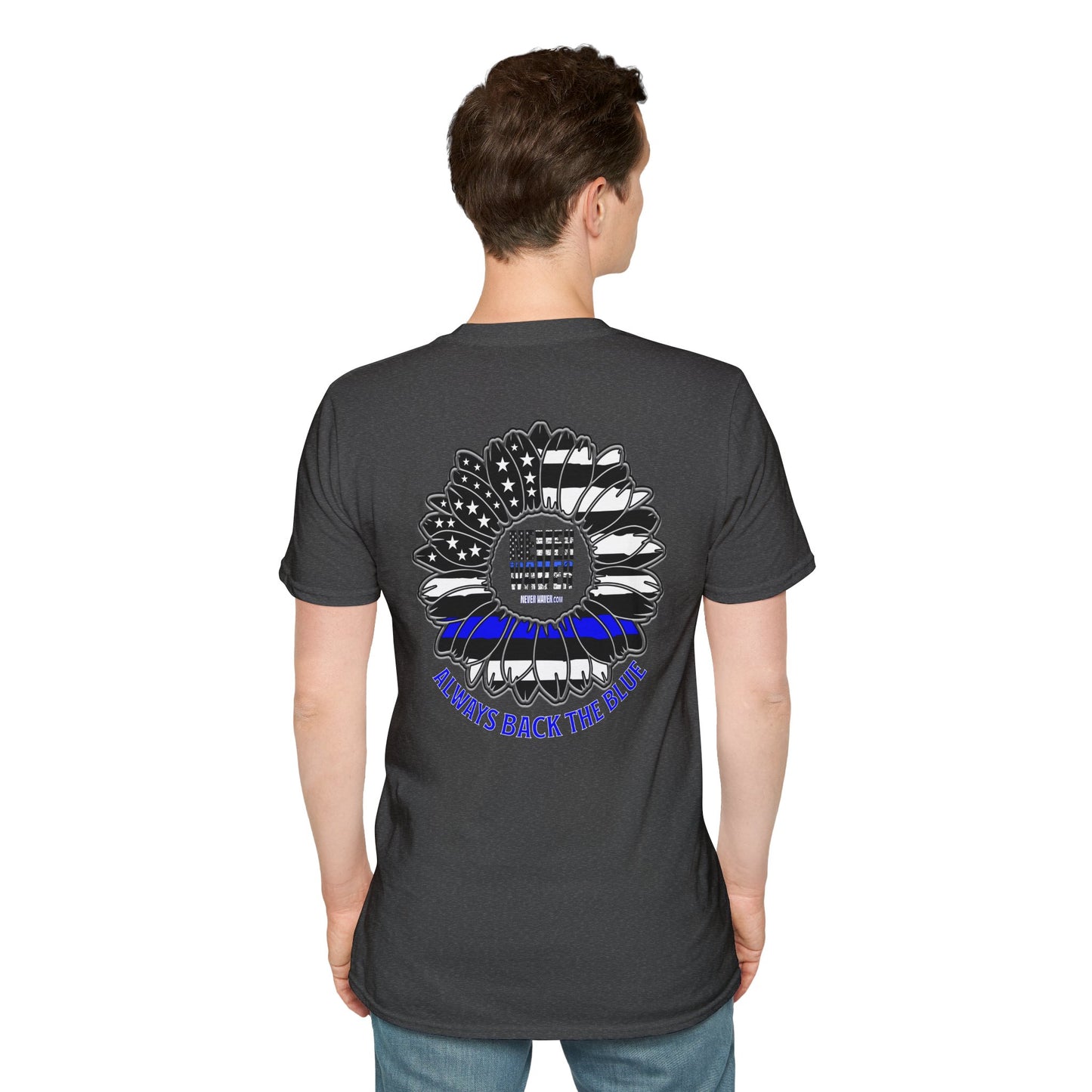 True Americans Never Waver They Always Back The Blue Unisex Softstyle T-Shirt - Never Waver