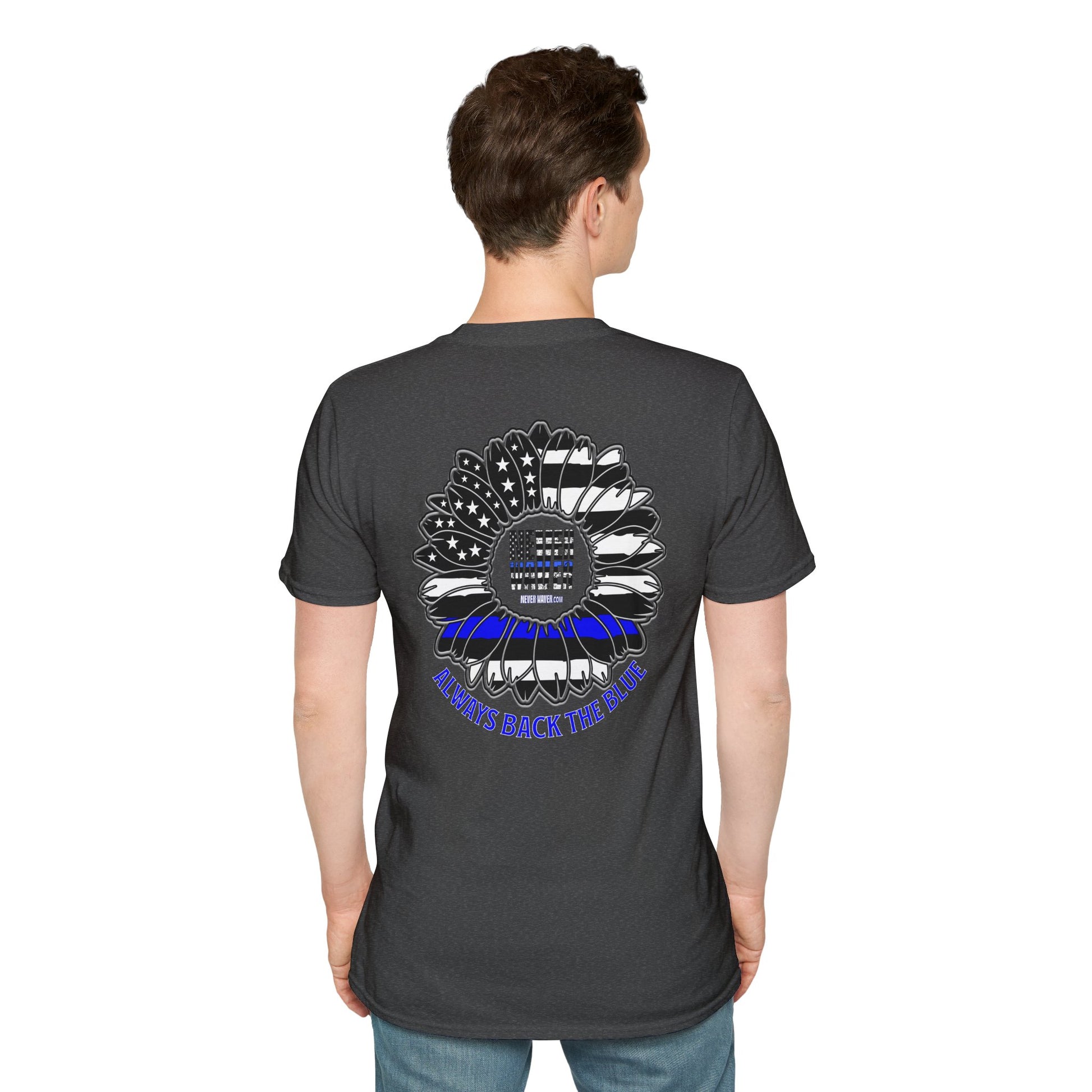 True Americans Never Waver They Always Back The Blue Unisex Softstyle T-Shirt - Never Waver
