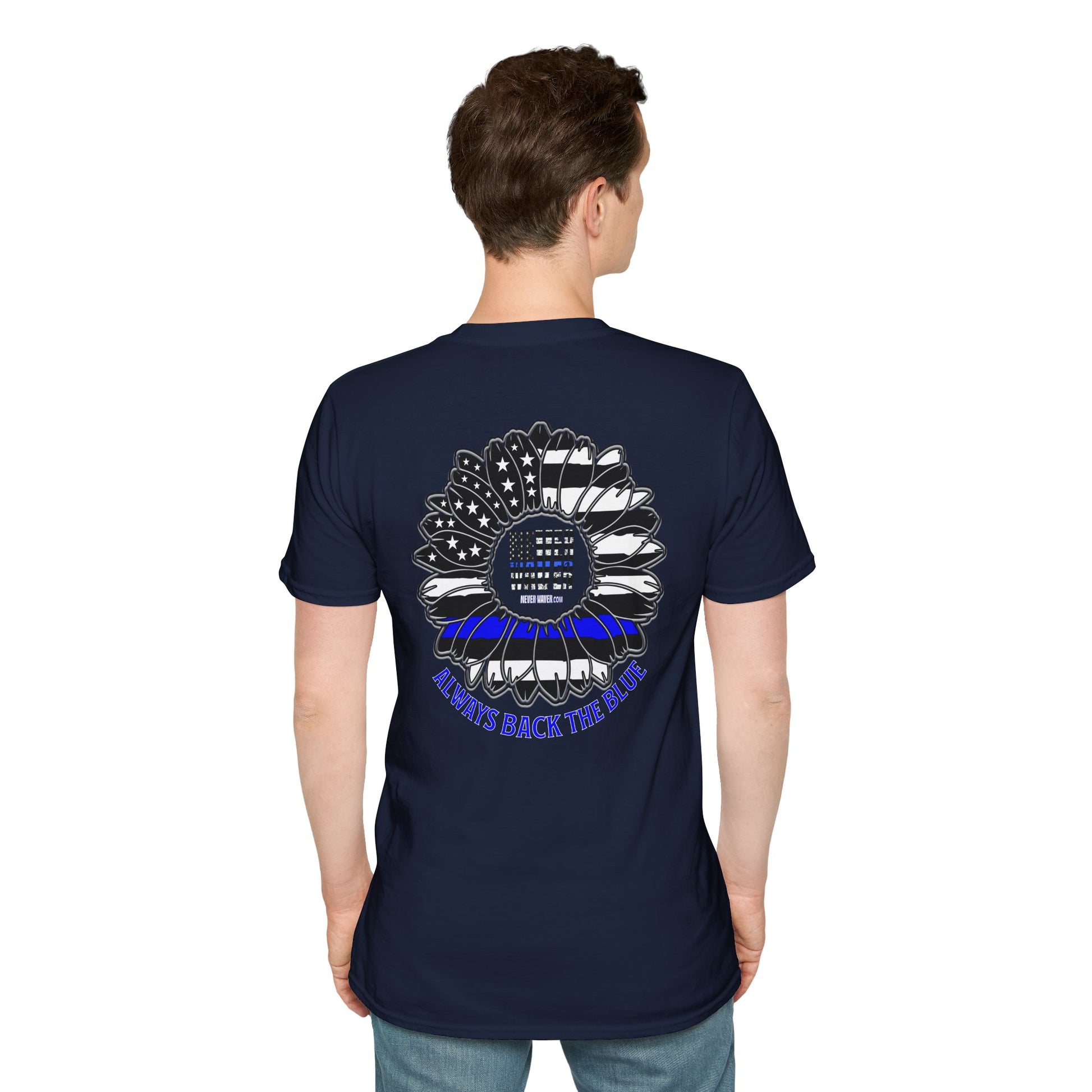 True Americans Never Waver They Always Back The Blue Unisex Softstyle T-Shirt - Never Waver