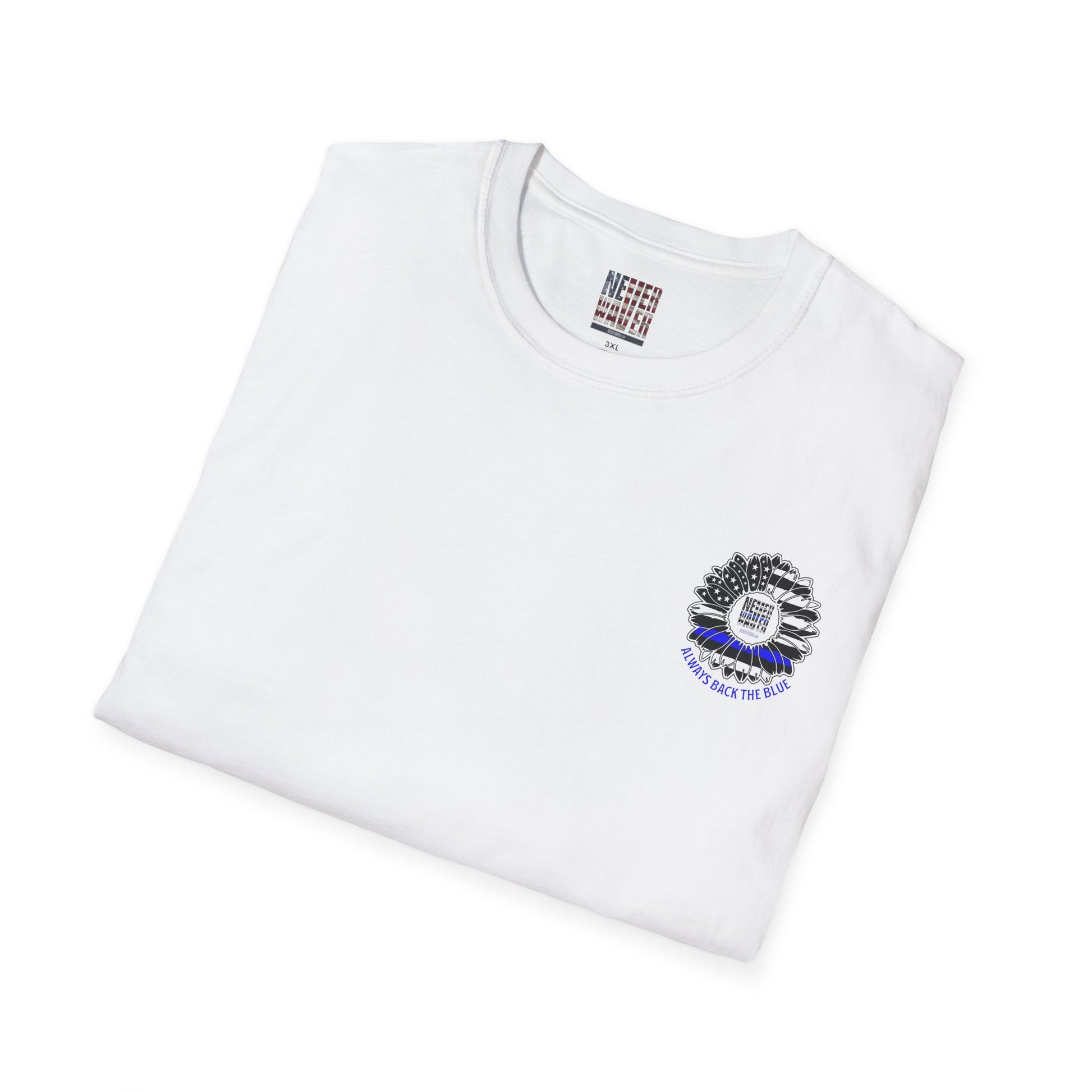 True Americans Never Waver They Always Back The Blue Unisex Softstyle T-Shirt - Never Waver