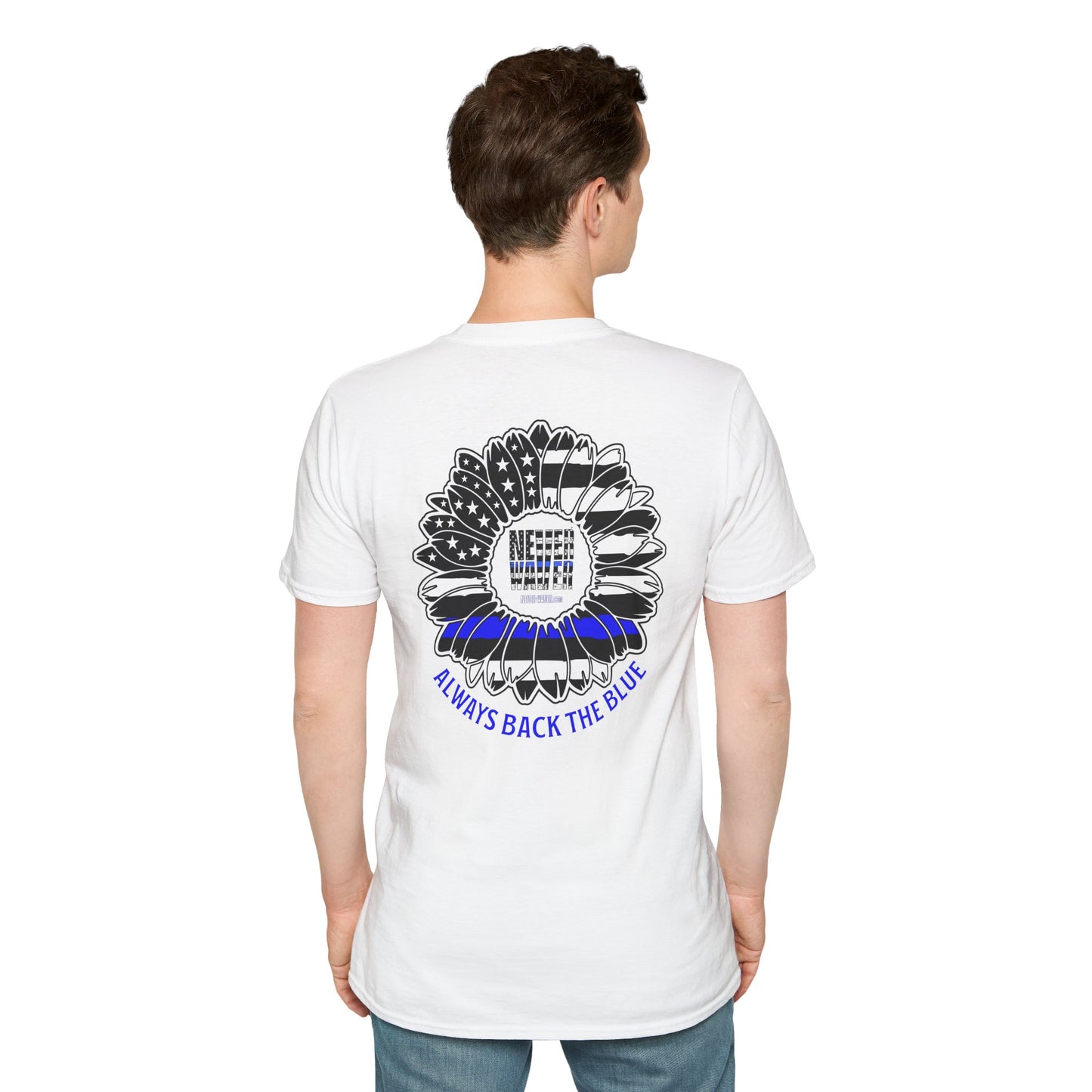 True Americans Never Waver They Always Back The Blue Unisex Softstyle T-Shirt - Never Waver