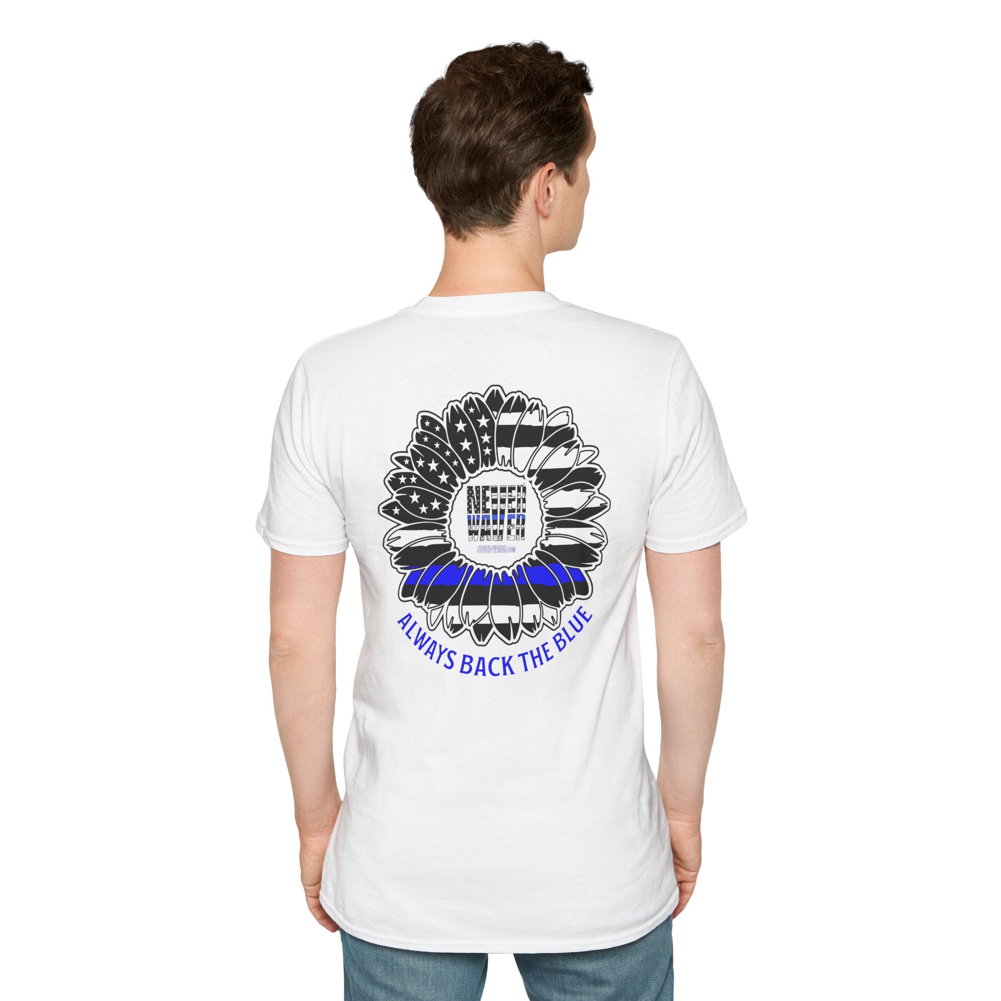 True Americans Never Waver They Always Back The Blue Unisex Softstyle T-Shirt - Never Waver