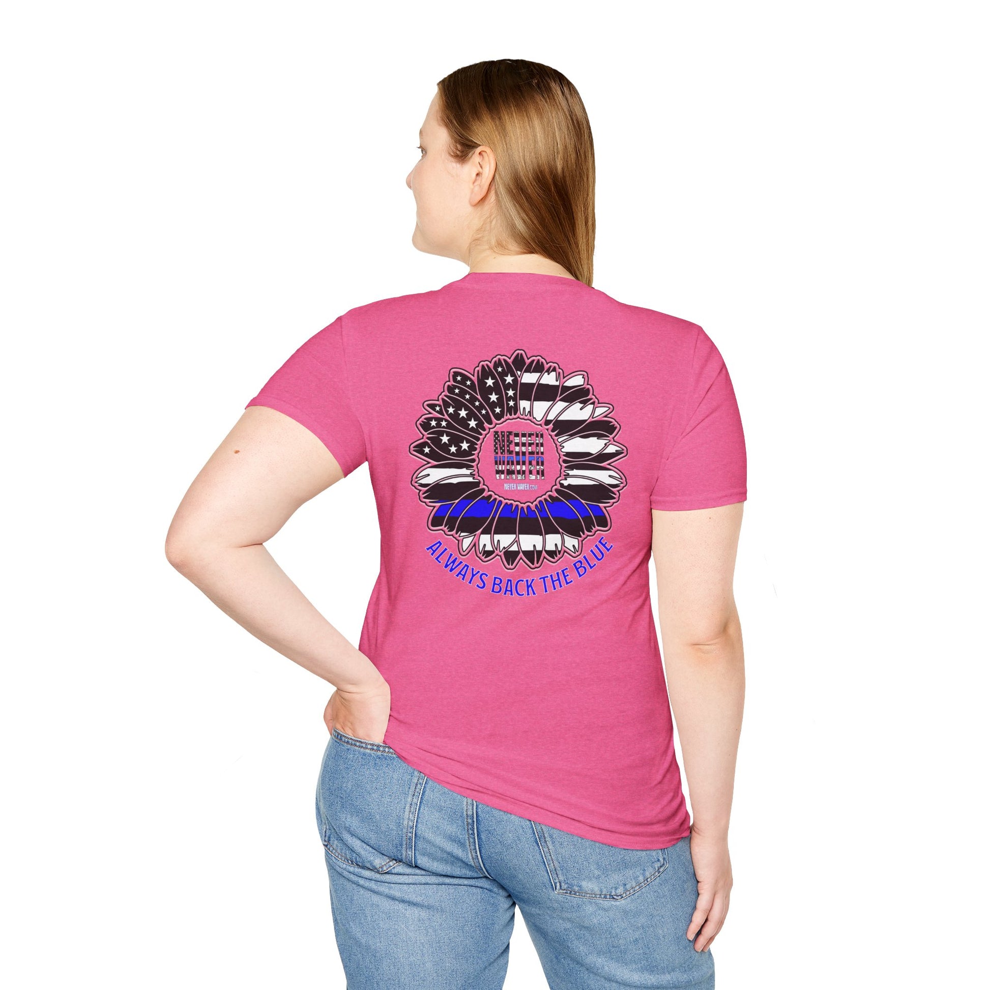 True Americans Never Waver They Always Back The Blue Unisex Softstyle T-Shirt - Never Waver