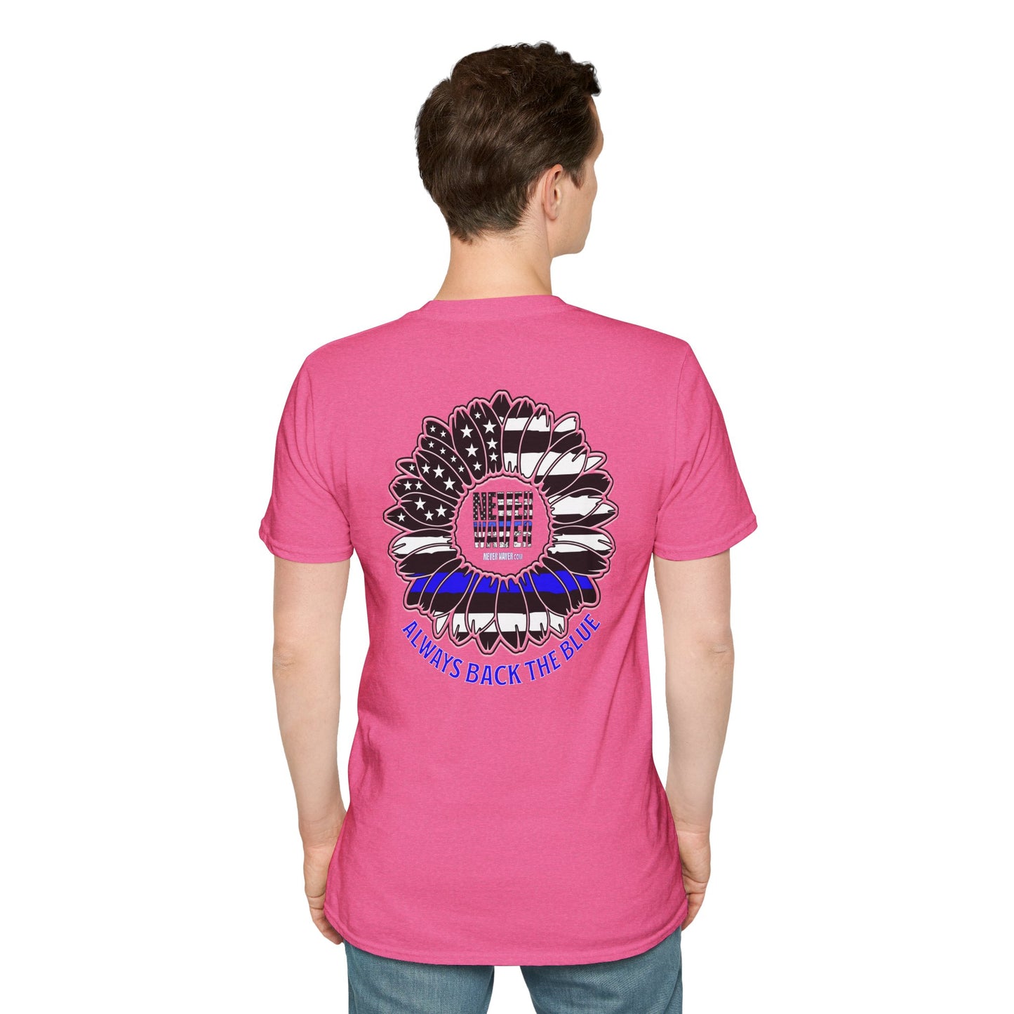 True Americans Never Waver They Always Back The Blue Unisex Softstyle T-Shirt - Never Waver