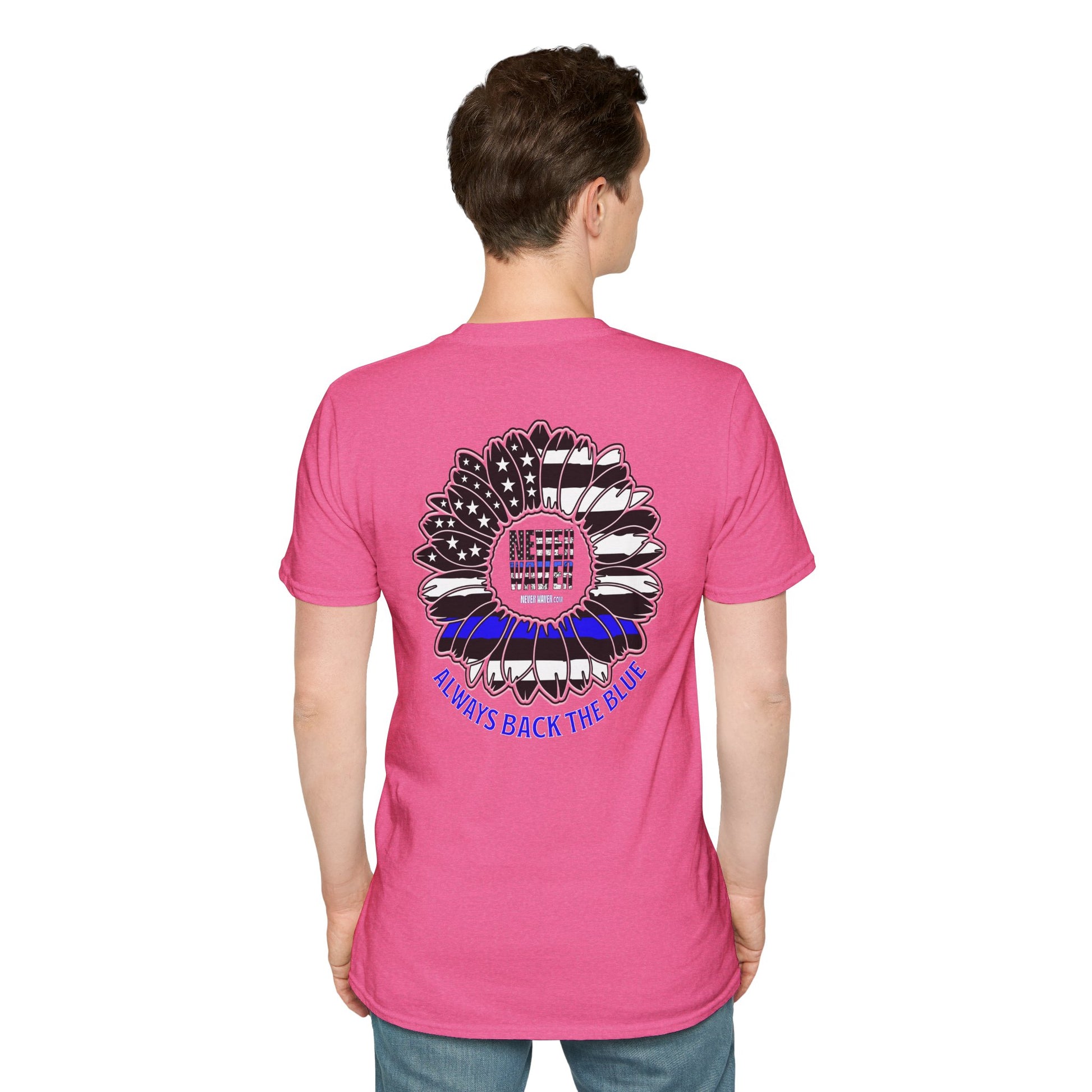 True Americans Never Waver They Always Back The Blue Unisex Softstyle T-Shirt - Never Waver