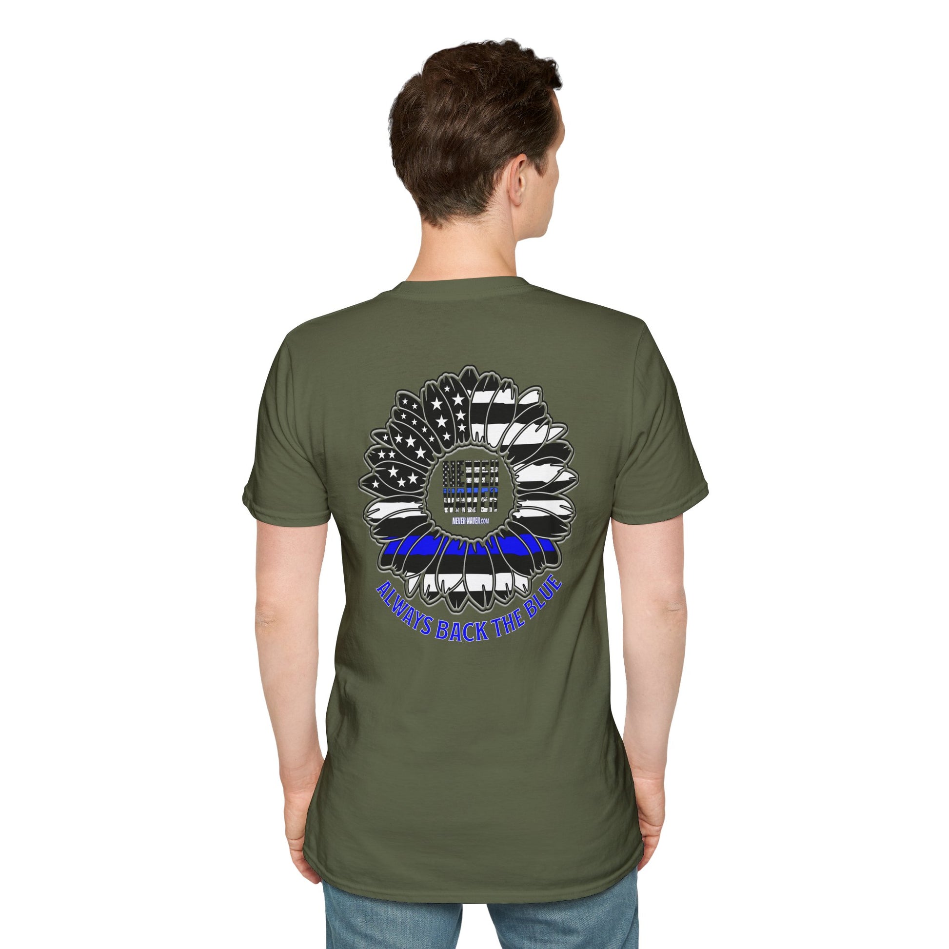 True Americans Never Waver They Always Back The Blue Unisex Softstyle T-Shirt - Never Waver