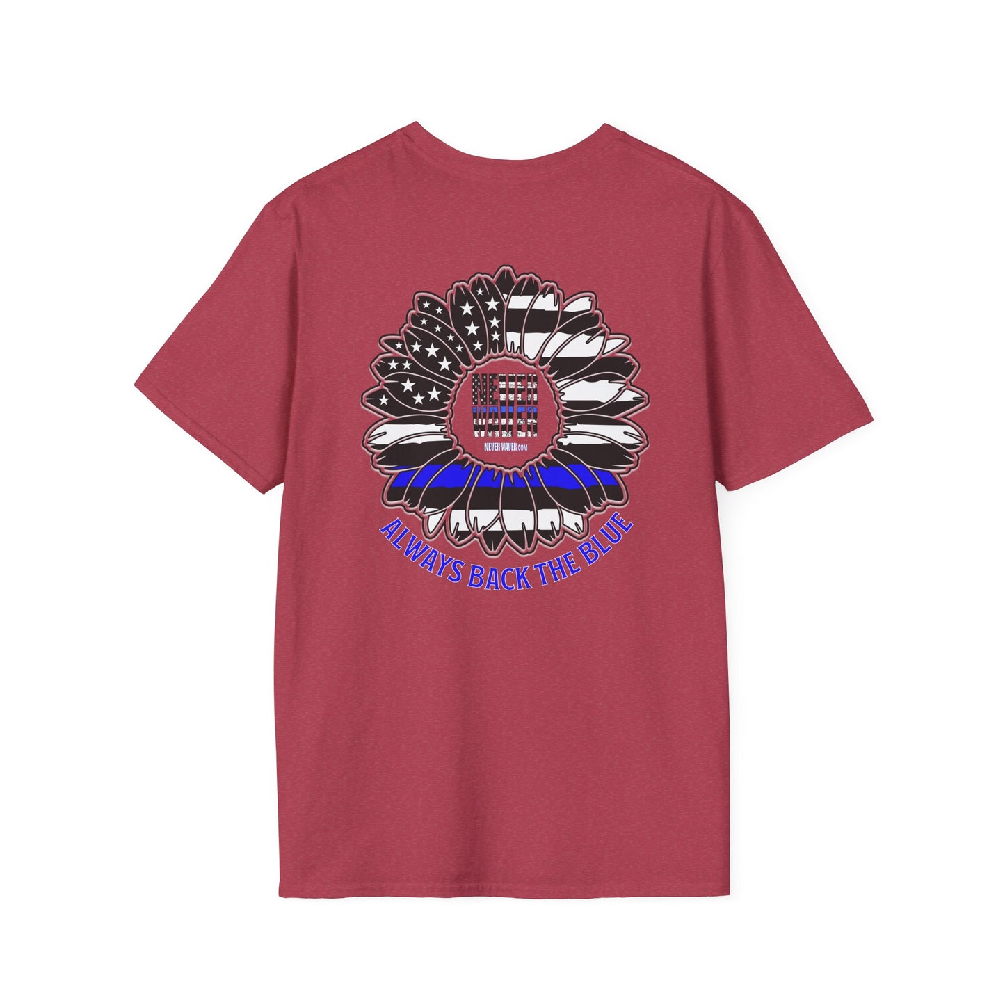 True Americans Never Waver They Always Back The Blue Unisex Softstyle T-Shirt - Never Waver