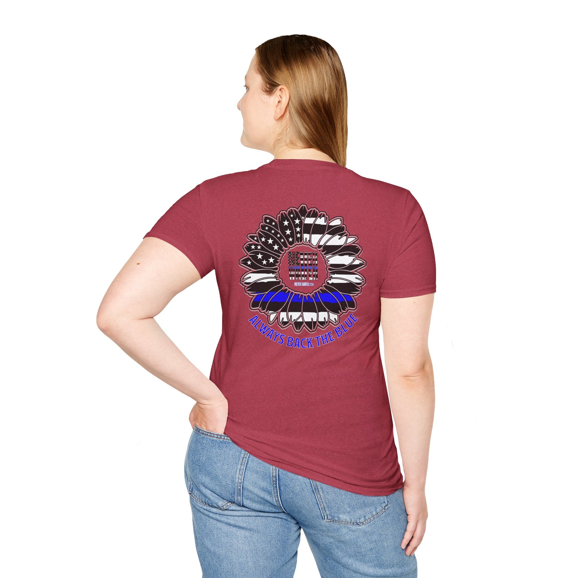 True Americans Never Waver They Always Back The Blue Unisex Softstyle T-Shirt - Never Waver