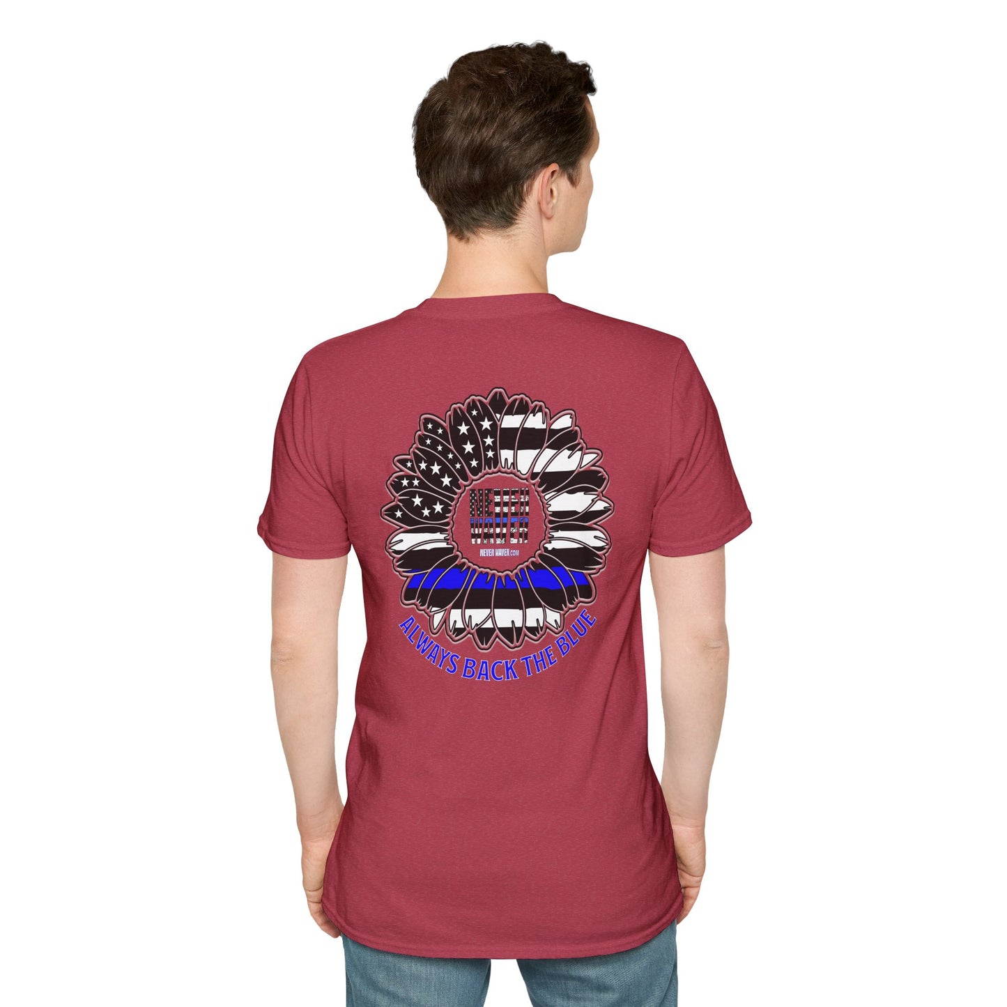 True Americans Never Waver They Always Back The Blue Unisex Softstyle T-Shirt - Never Waver
