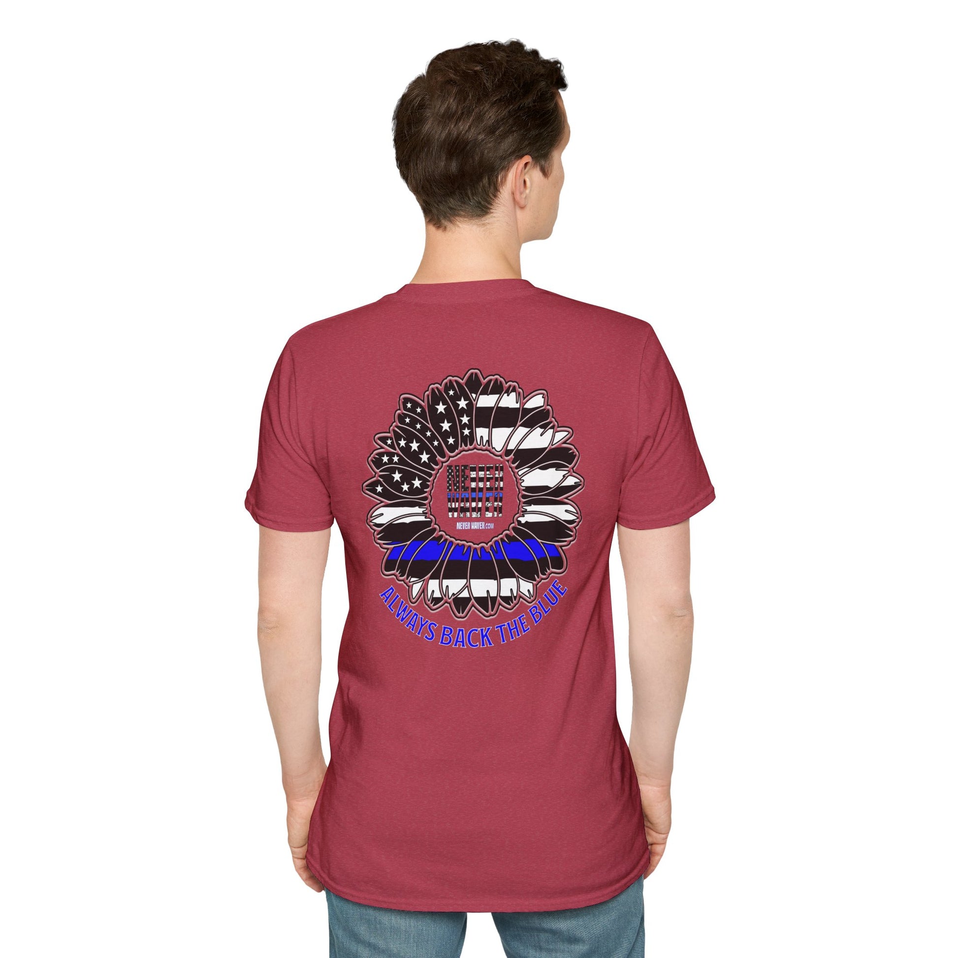 True Americans Never Waver They Always Back The Blue Unisex Softstyle T-Shirt - Never Waver