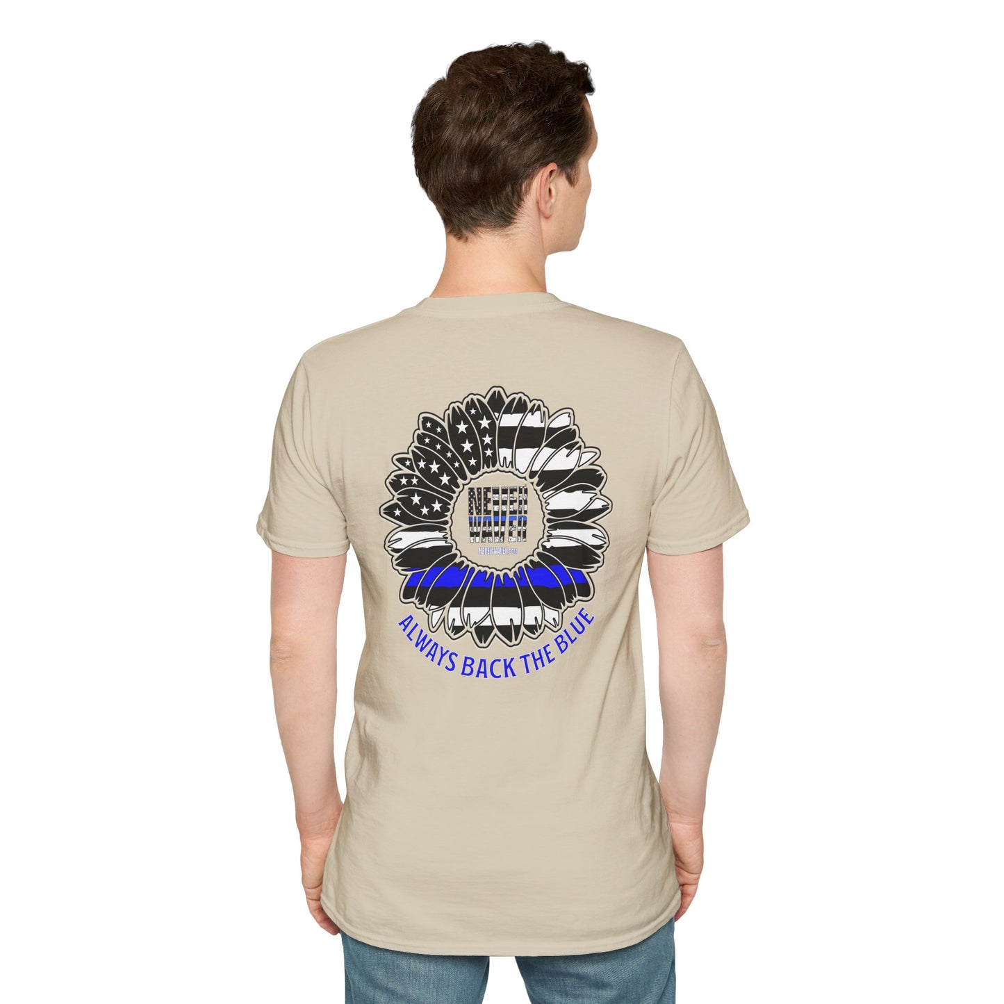 True Americans Never Waver They Always Back The Blue Unisex Softstyle T-Shirt - Never Waver
