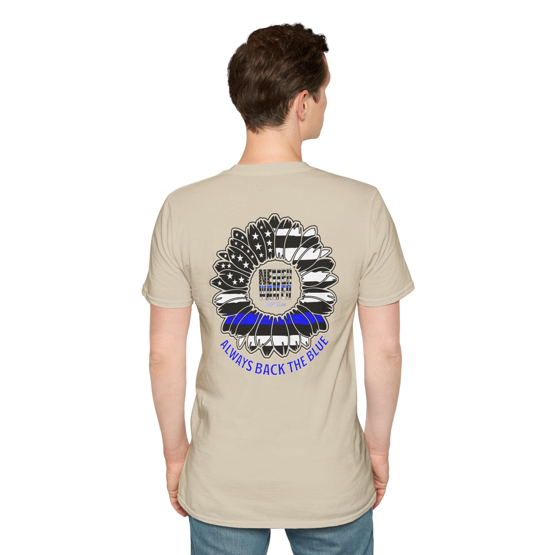 True Americans Never Waver They Always Back The Blue Unisex Softstyle T-Shirt - Never Waver