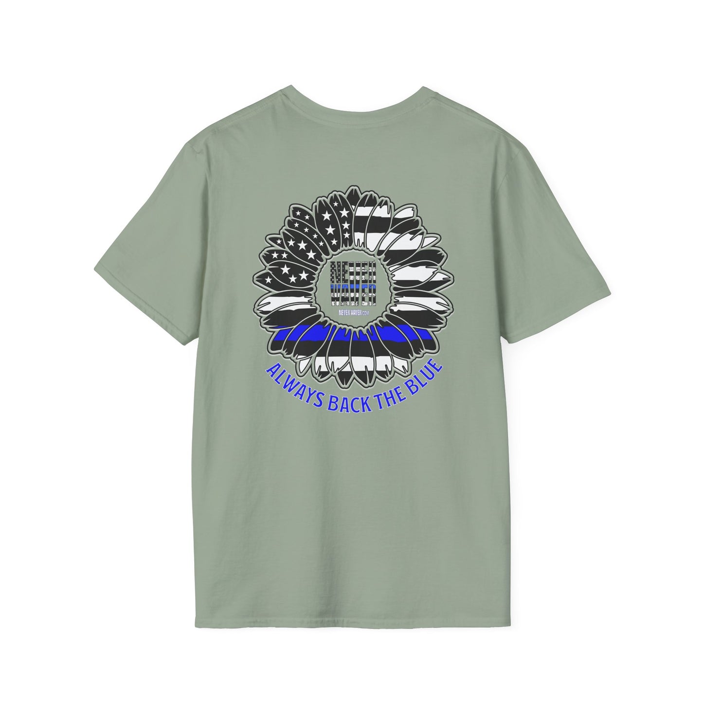 True Americans Never Waver They Always Back The Blue Unisex Softstyle T-Shirt - Never Waver