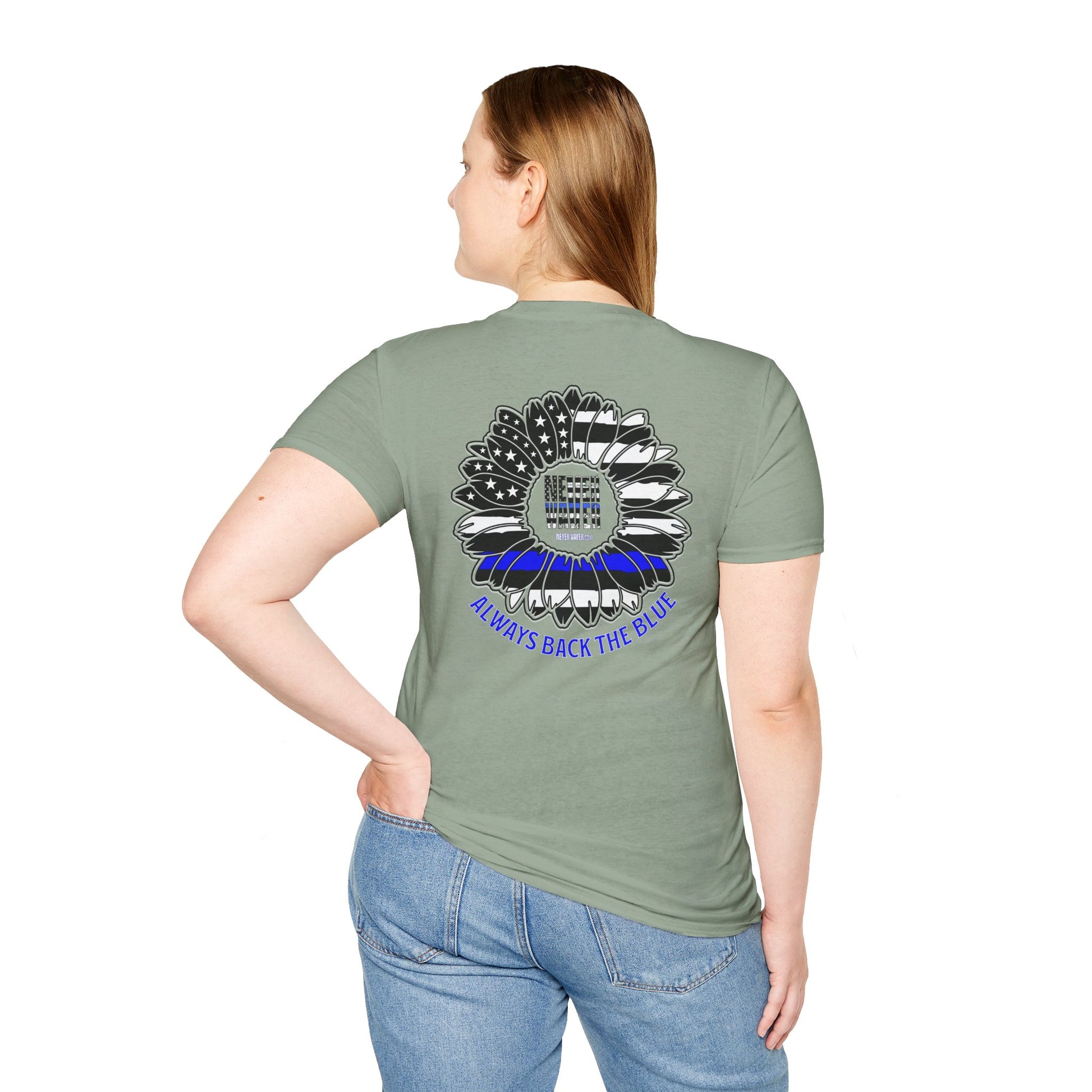 True Americans Never Waver They Always Back The Blue Unisex Softstyle T-Shirt - Never Waver