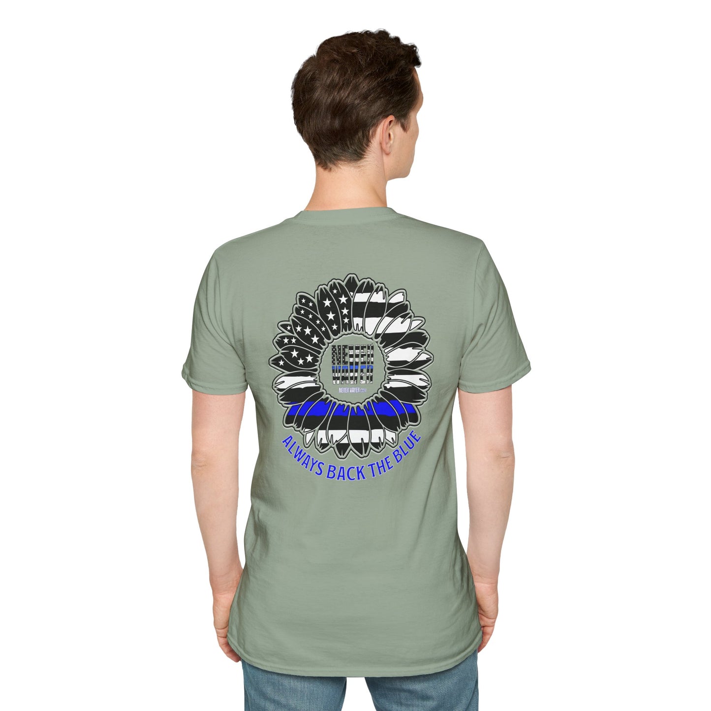 True Americans Never Waver They Always Back The Blue Unisex Softstyle T-Shirt - Never Waver