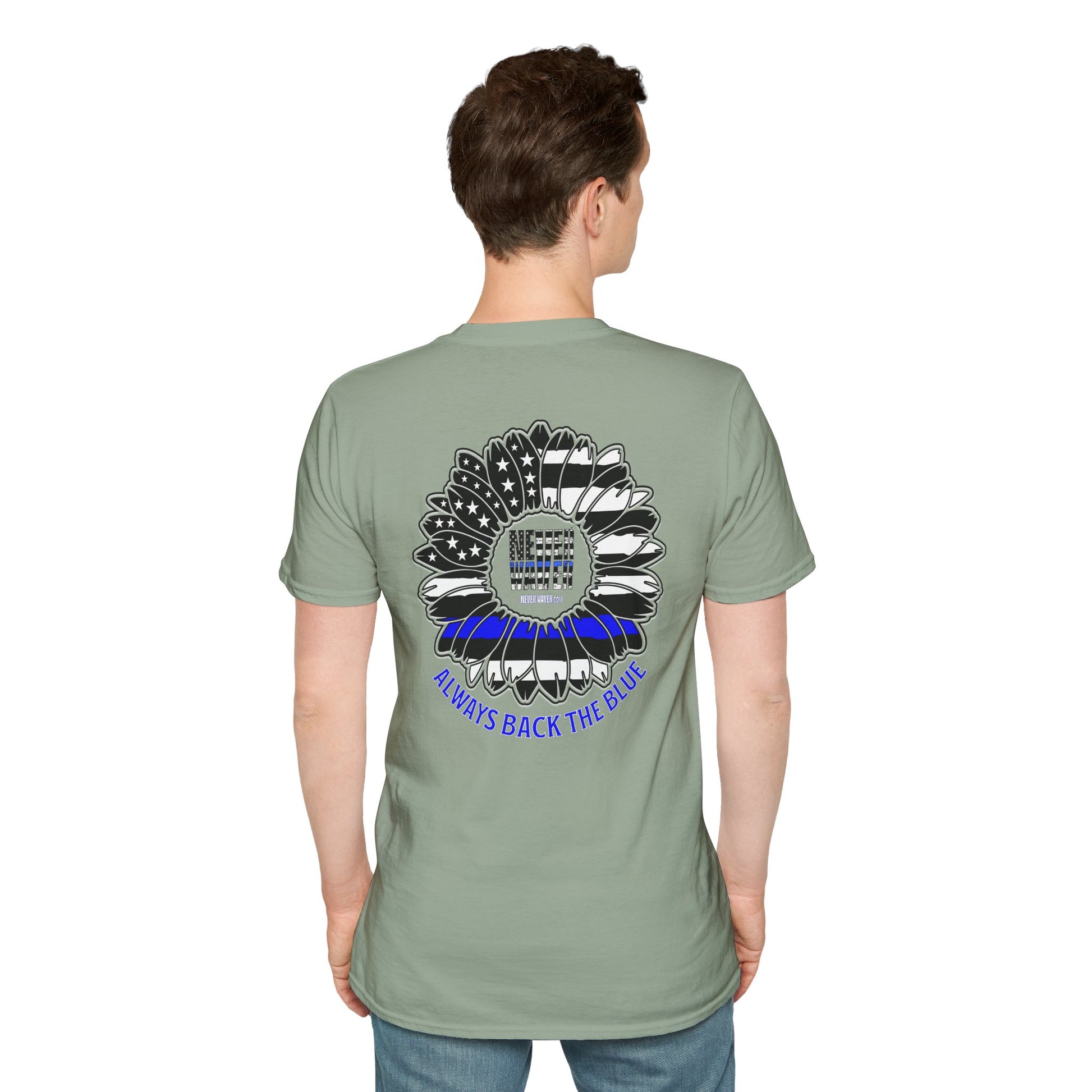 True Americans Never Waver They Always Back The Blue Unisex Softstyle T-Shirt - Never Waver